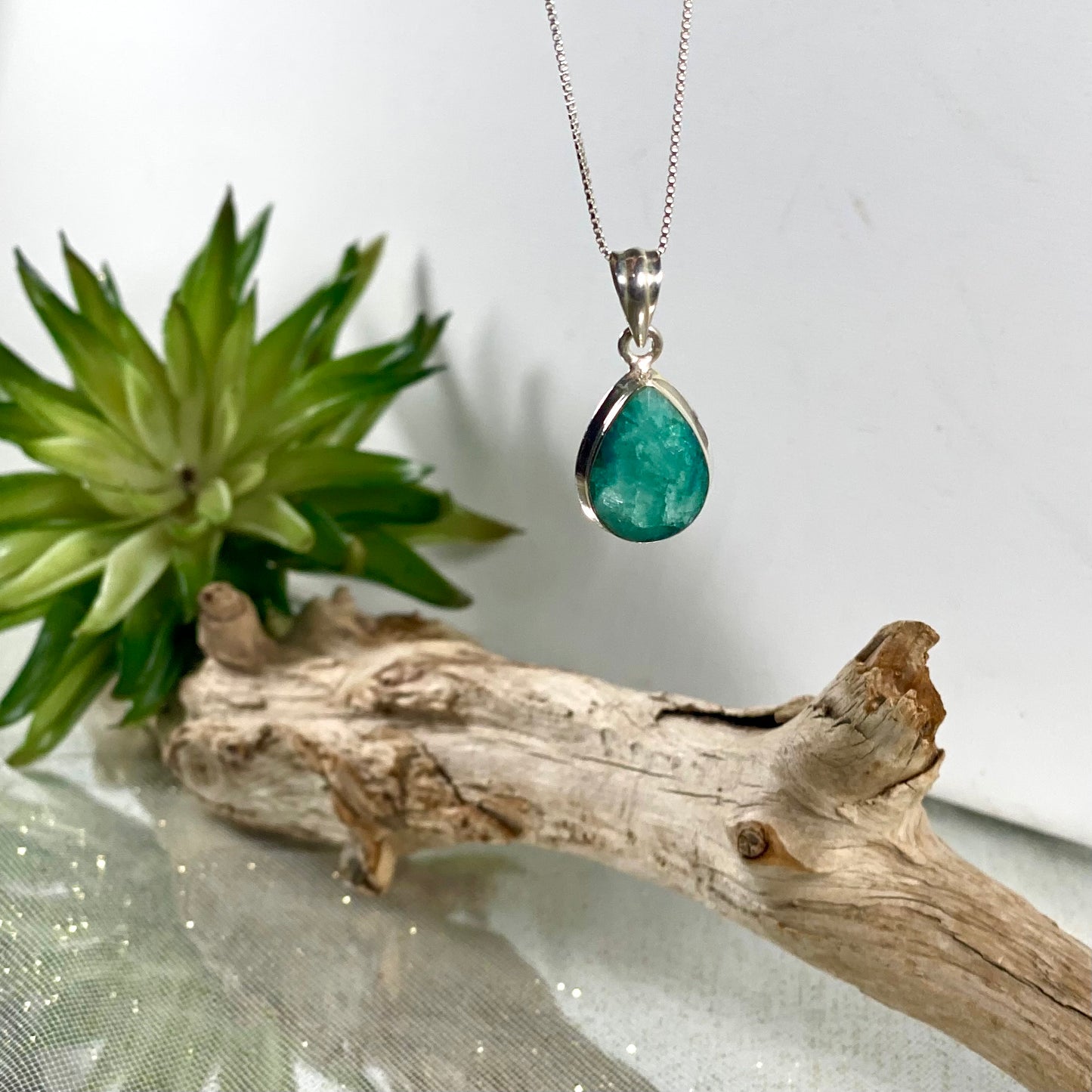 Indian Jade Crystal Healing Necklace - 16 inches of Tranquil Elegance in Sterling Silver