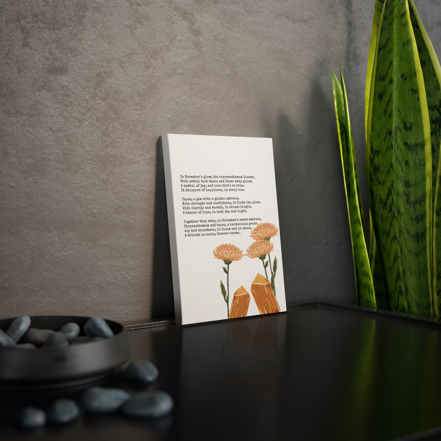 November Birth Month Poetry Canvas Tile Print - Birth Flower and Gemstone Design