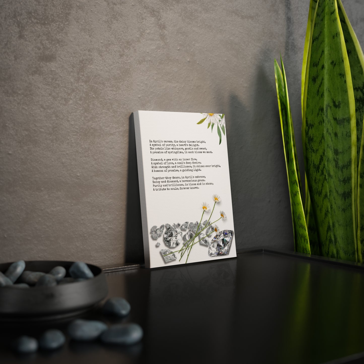 April Birth Month Poetry Canvas Tile Print - Birth Flower and Gemstone Design