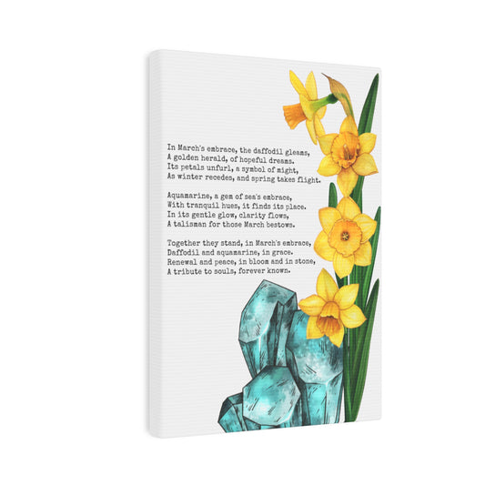 March Birth Month Poetry Canvas Tile Print - Birth Flower and Gemstone Design