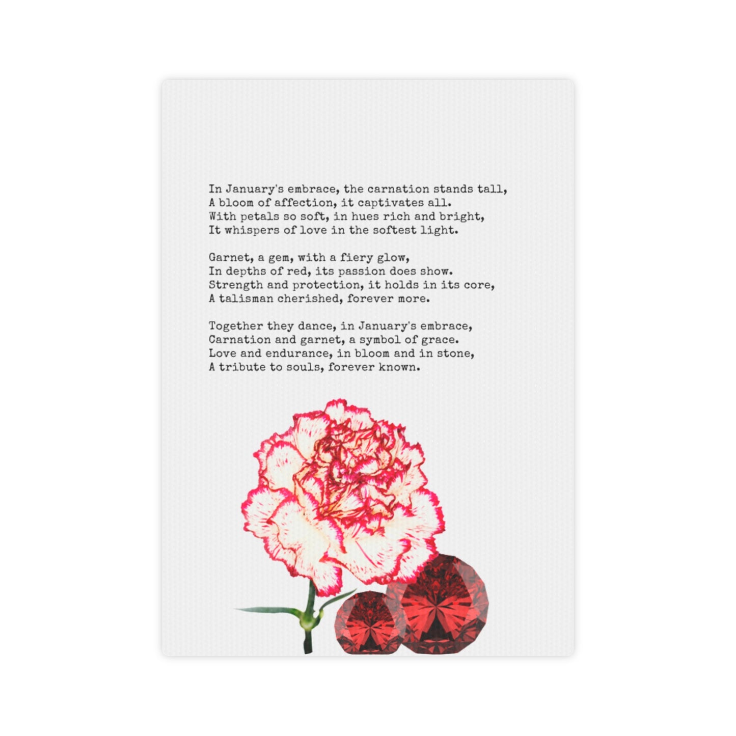January Birth Month Poetry Canvas Tile Print - Birth Flower and Gemstone Design
