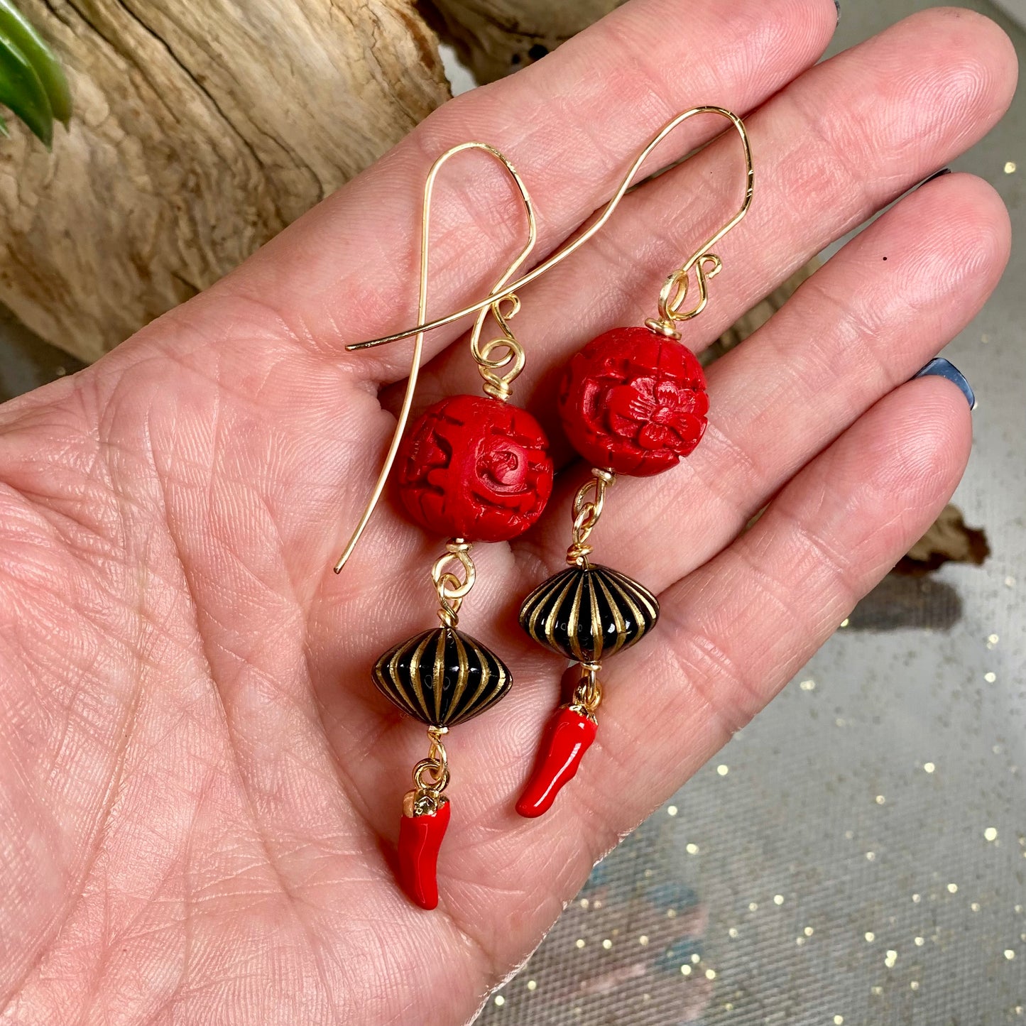 Spicy Chili Pepper Cinnabar Earrings