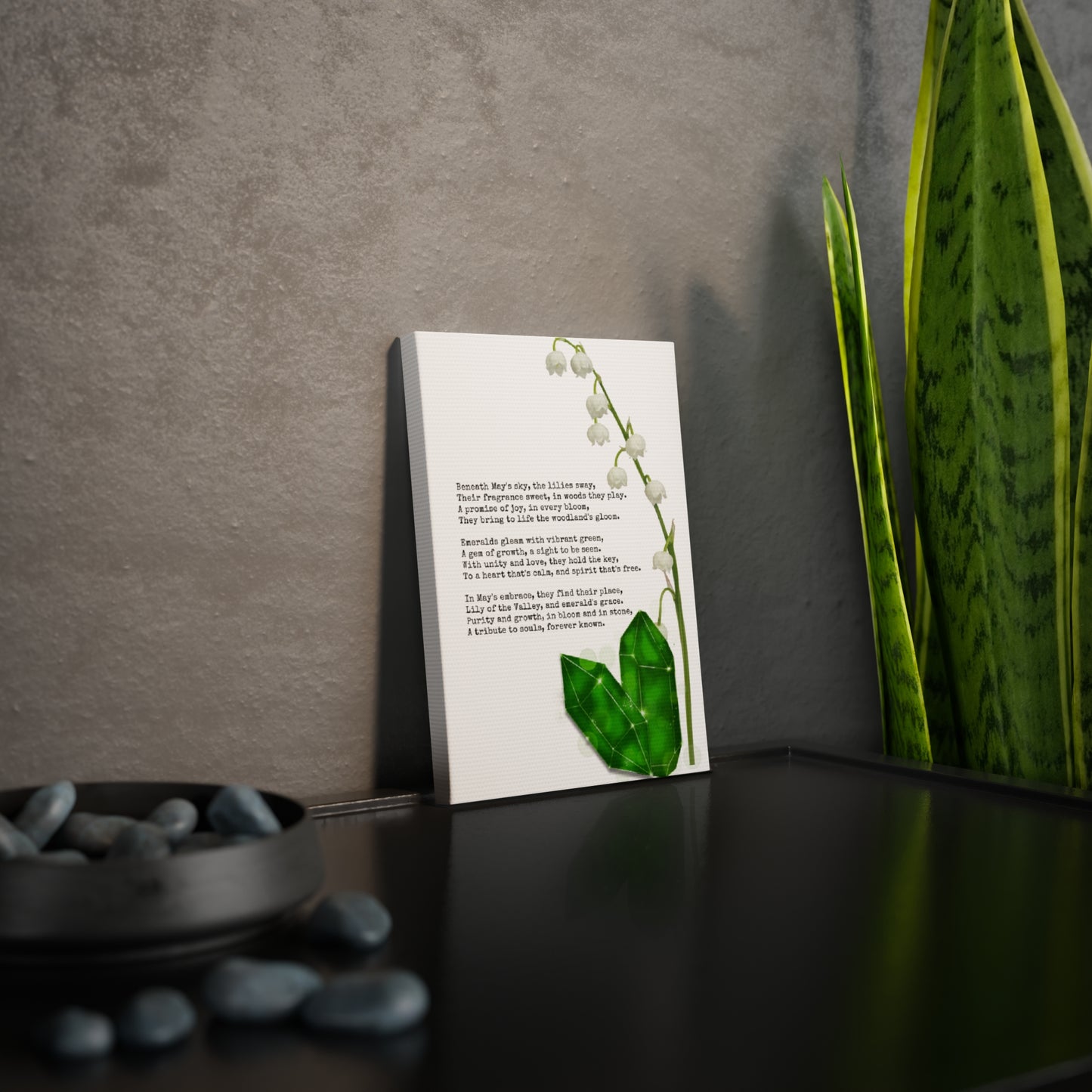 May Birth Month Poetry Canvas Tile Print - Birth Flower and Gemstone Design