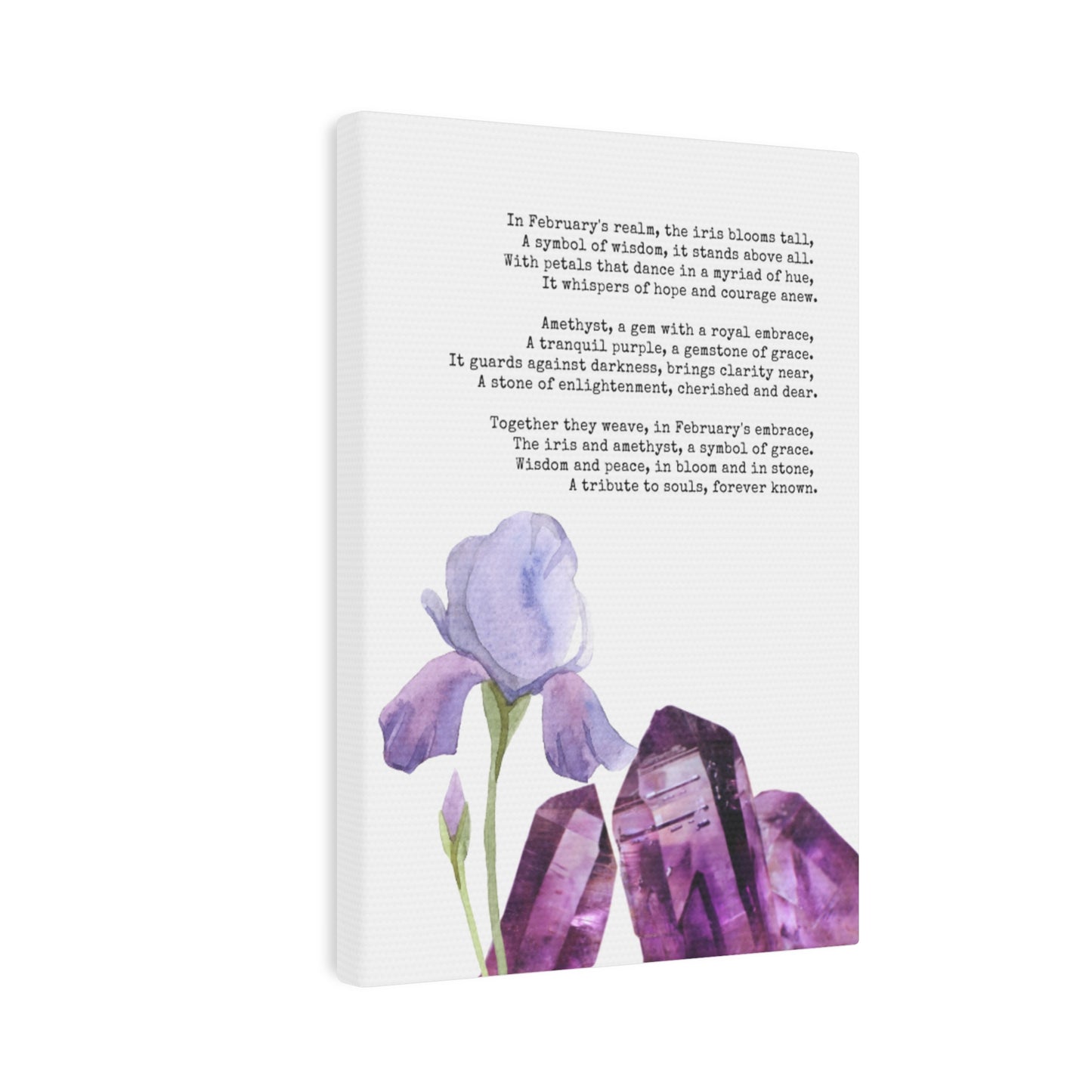 February Birth Month Poetry Canvas Tile Print - Birth Flower and Gemstone Design