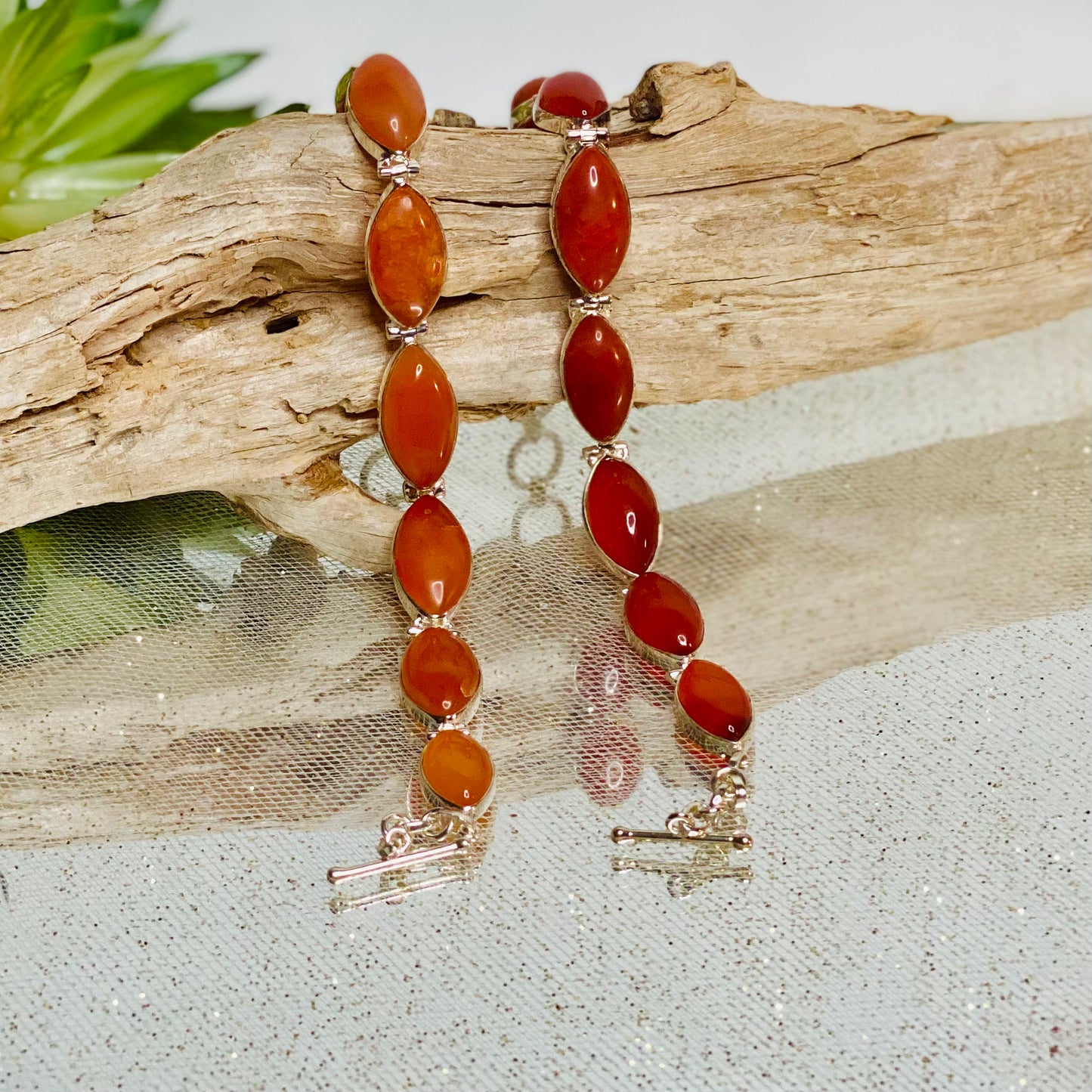 Solar Glow Vibrant Healing Energy: Carnelian Bracelet in Sterling Silver with Toggle Clasp
