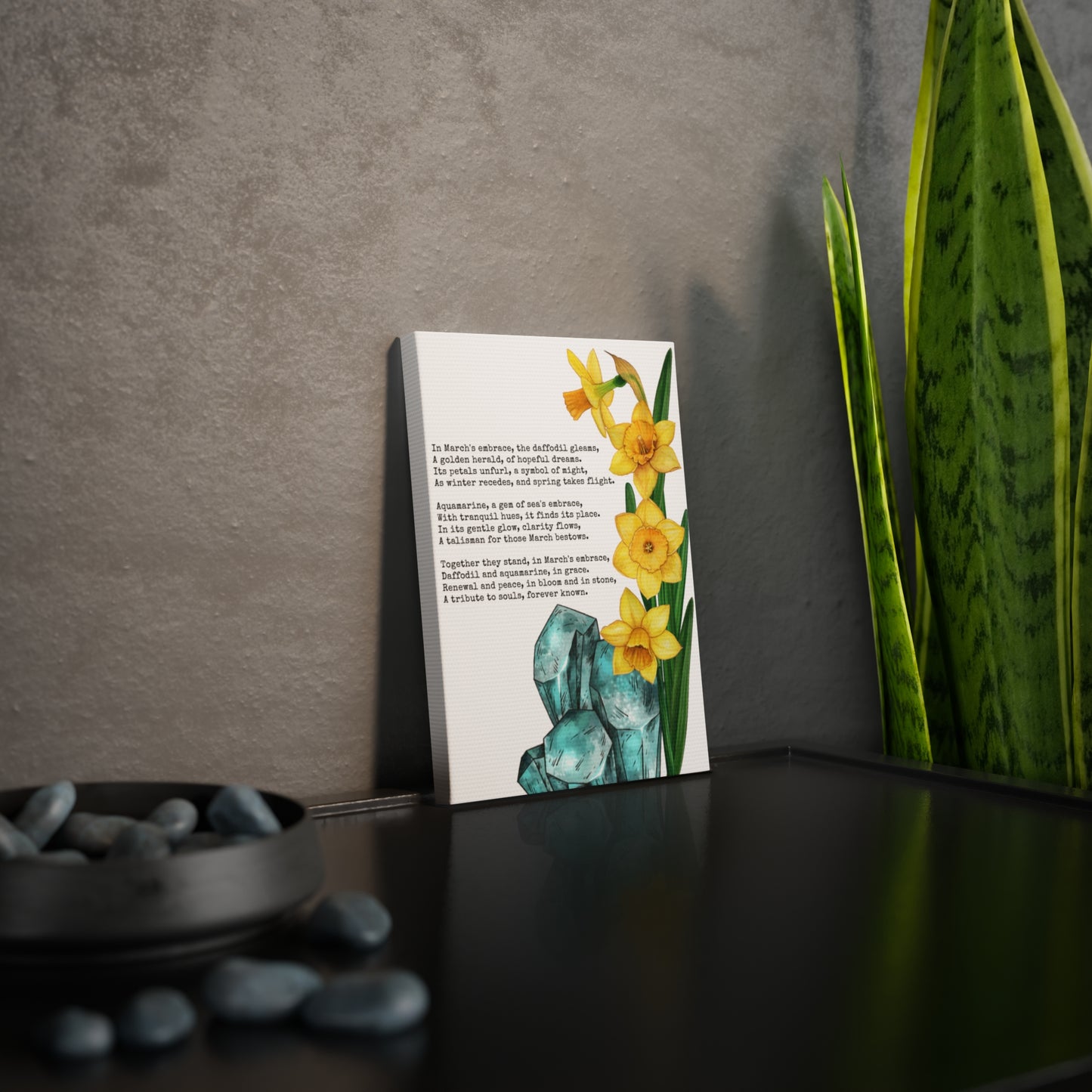 March Birth Month Poetry Canvas Tile Print - Birth Flower and Gemstone Design