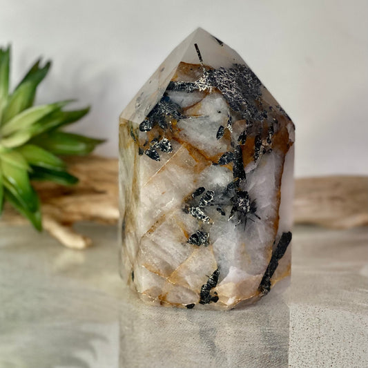Golden Healer & Black Tourmaline Tower Quartz Crystal: Energize, Protect, and Transform