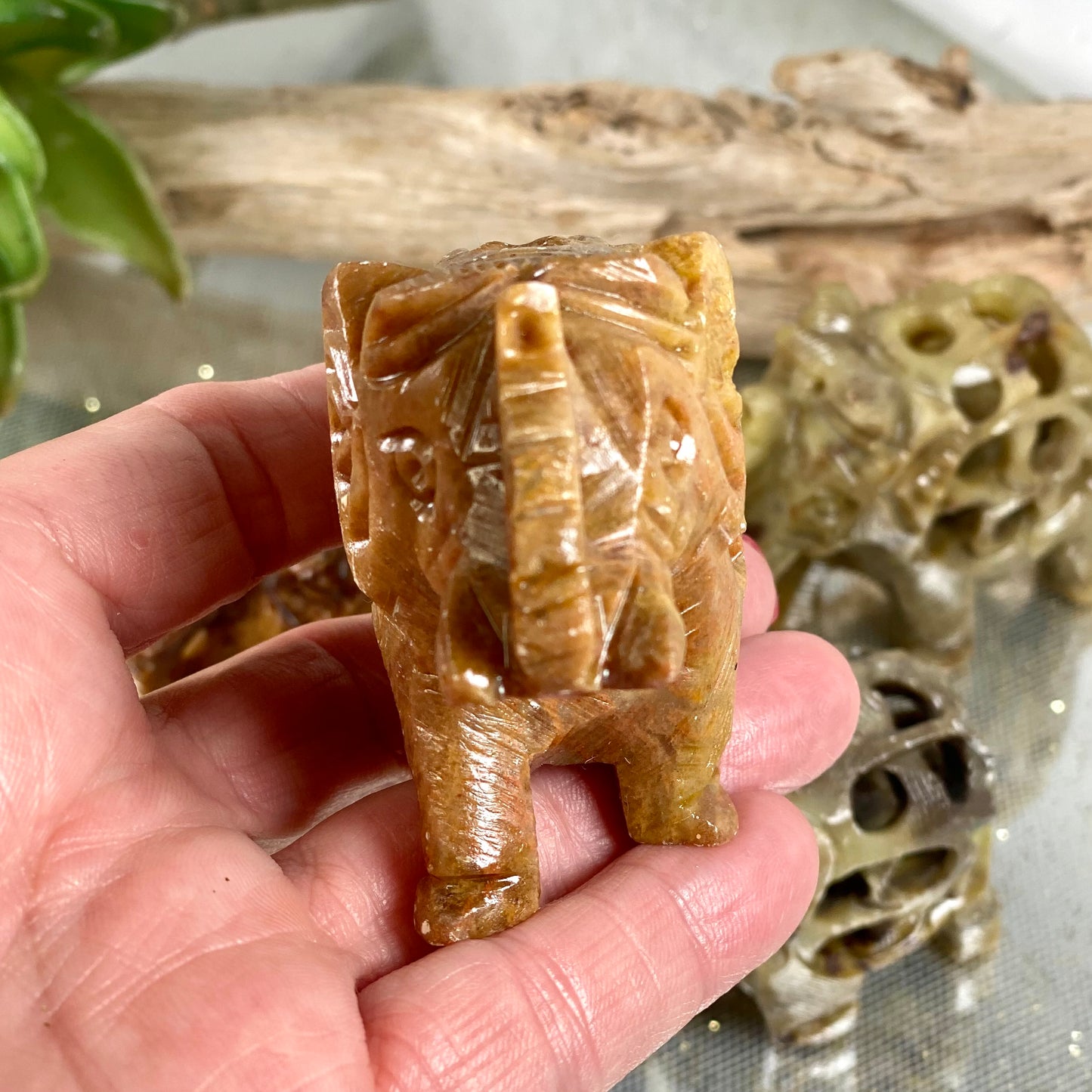 Intricate India Soapstone Elephant with Baby Inside for Peace and Calming