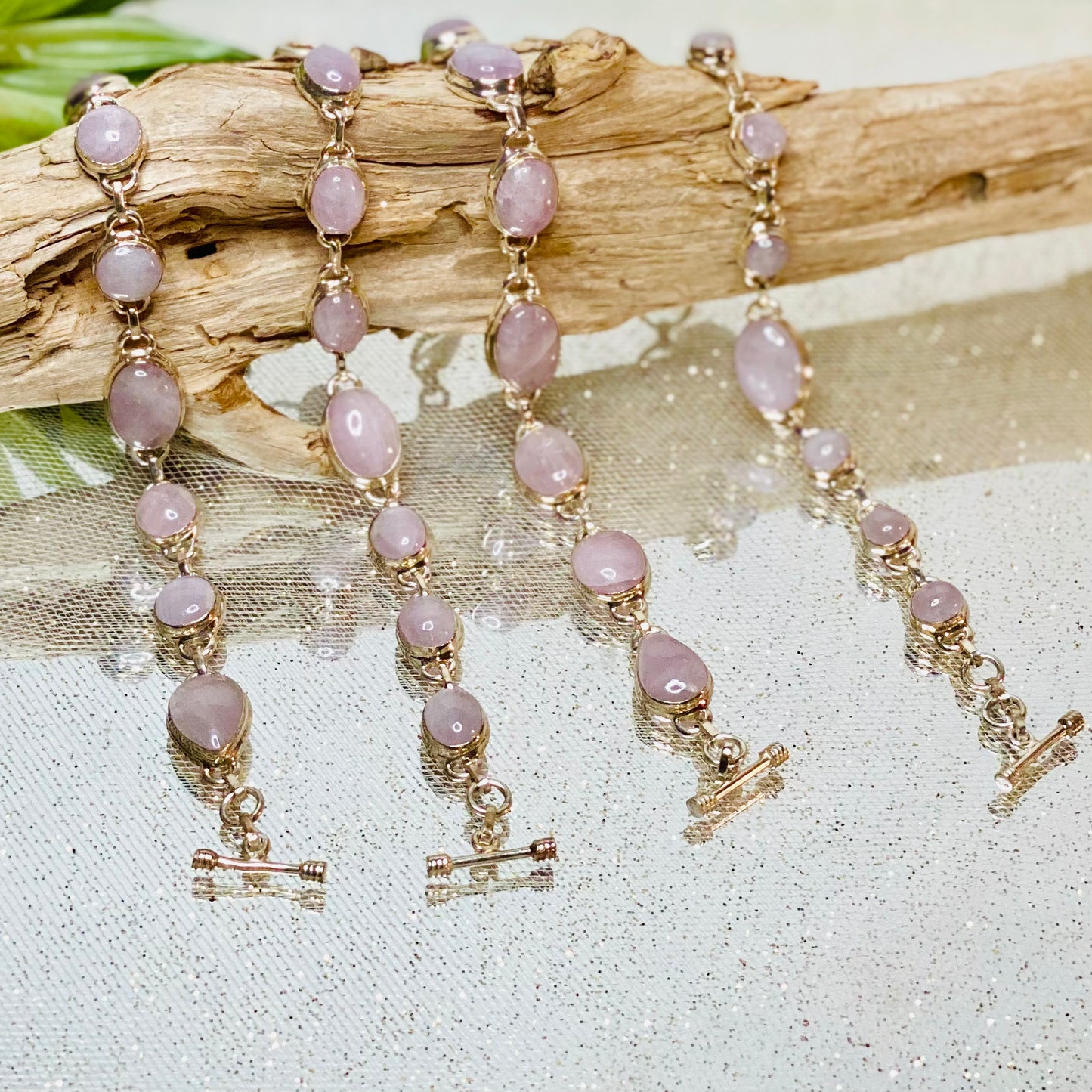 Dreamy Elegance: Kunzite Dangle Bracelet in Sterling Silver - Healing Crystal Jewelry