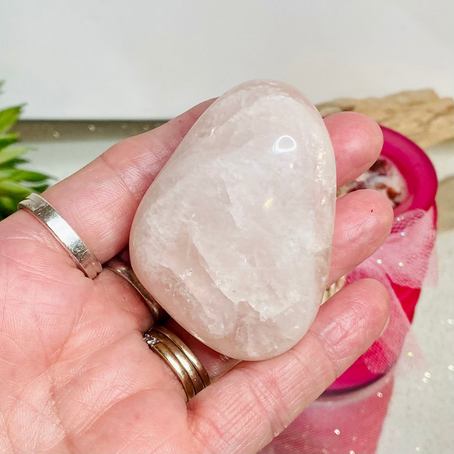 Trio of Love Gift Set: Decorated Love Candle, Heart Jar Bath Salts, Rose Quartz Crystal