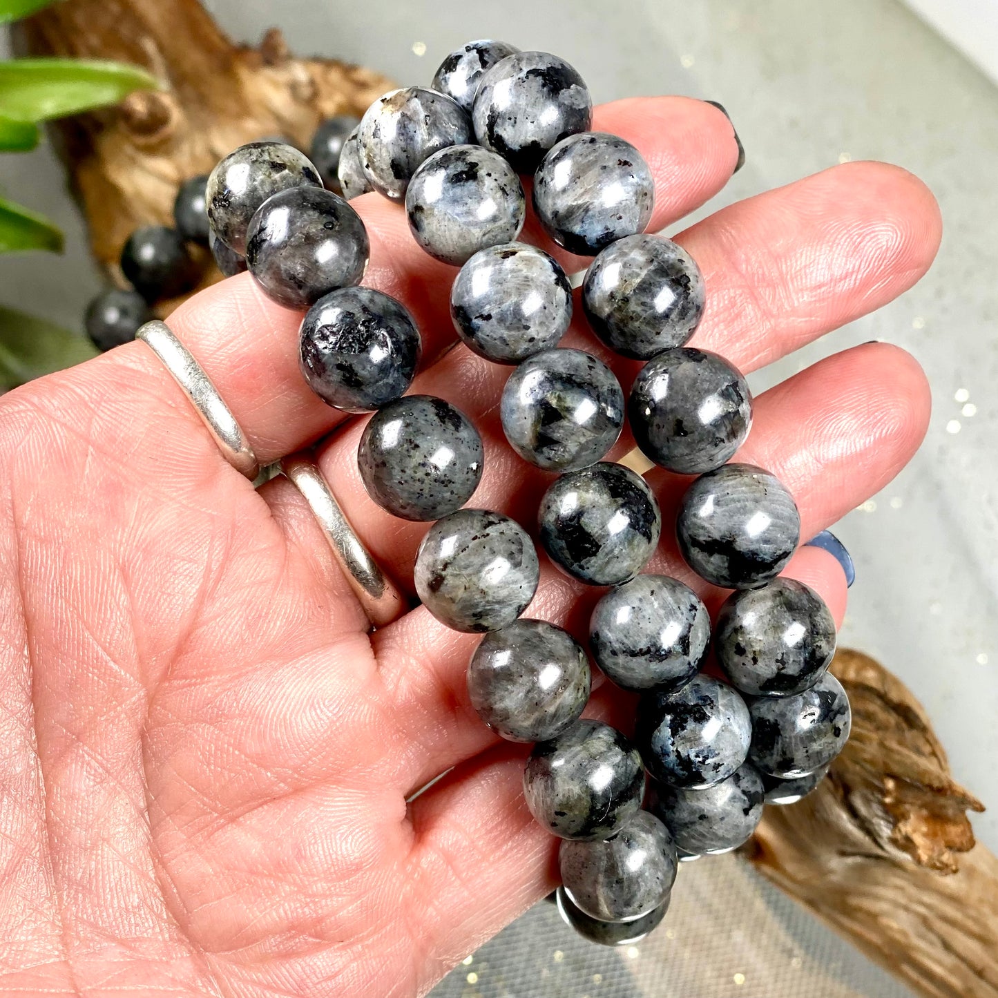 Larvikite Crystal Large Bead Bracelet-CBTS
