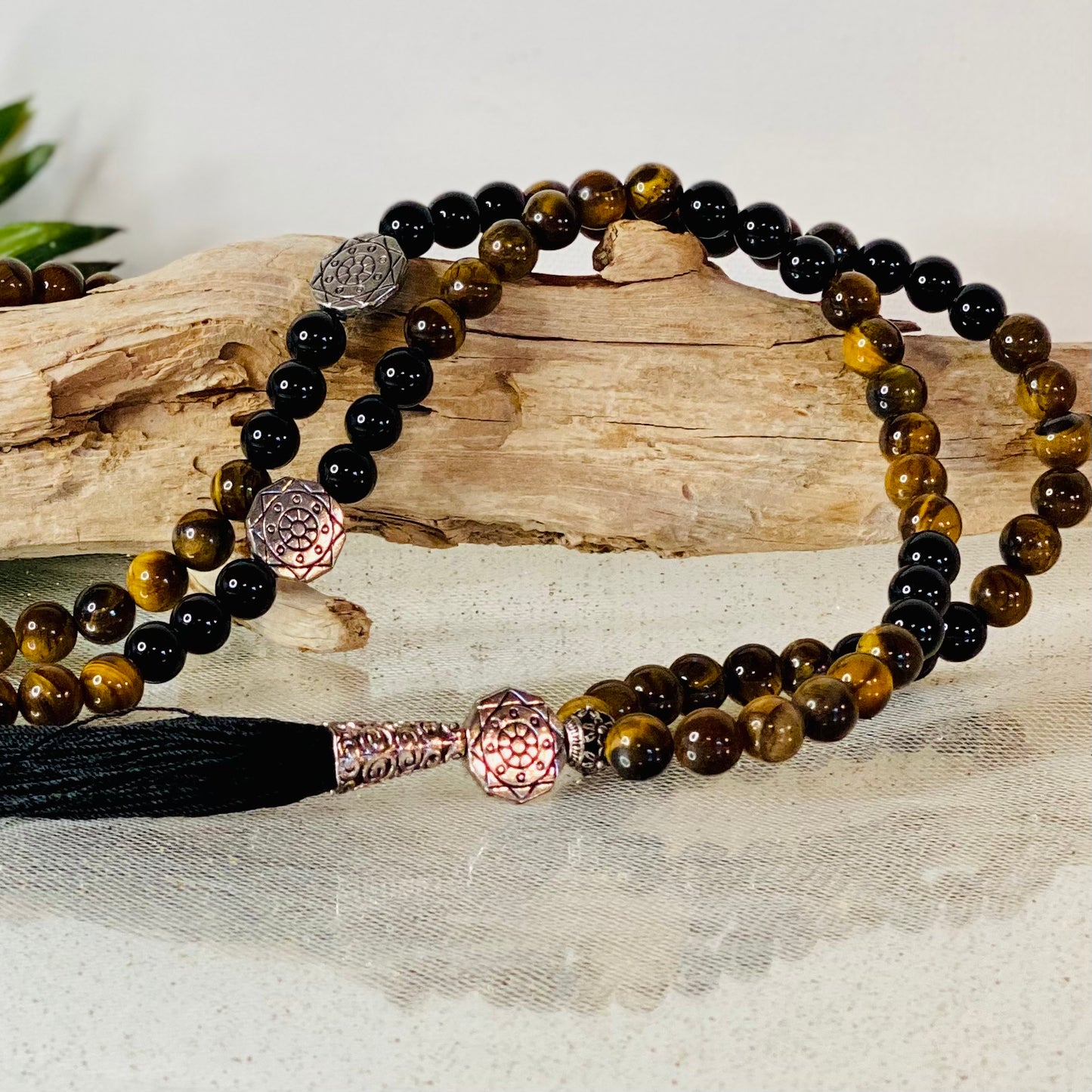 Sacred Strength: Tiger Eye Mala Necklace