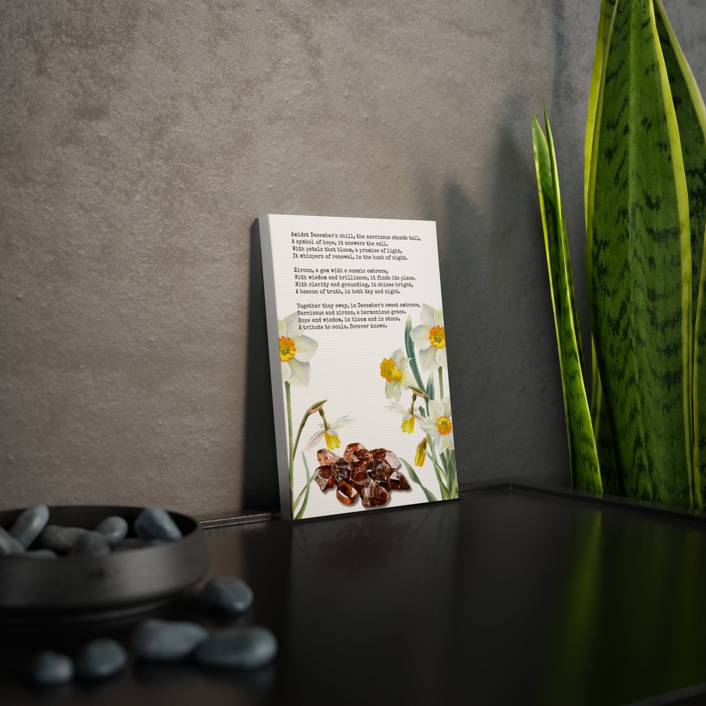 December Birth Month Poetry Canvas Tile Print - Birth Flower and Gemstone Design
