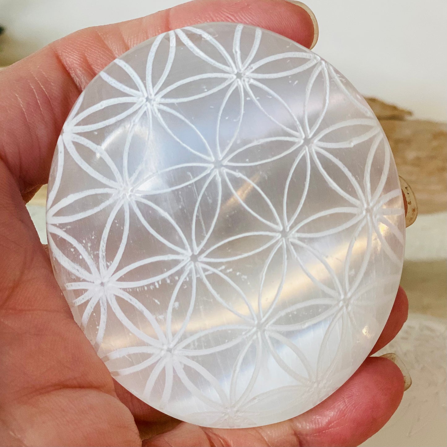 Selenite Flower of Life Palm Stone-CBTS