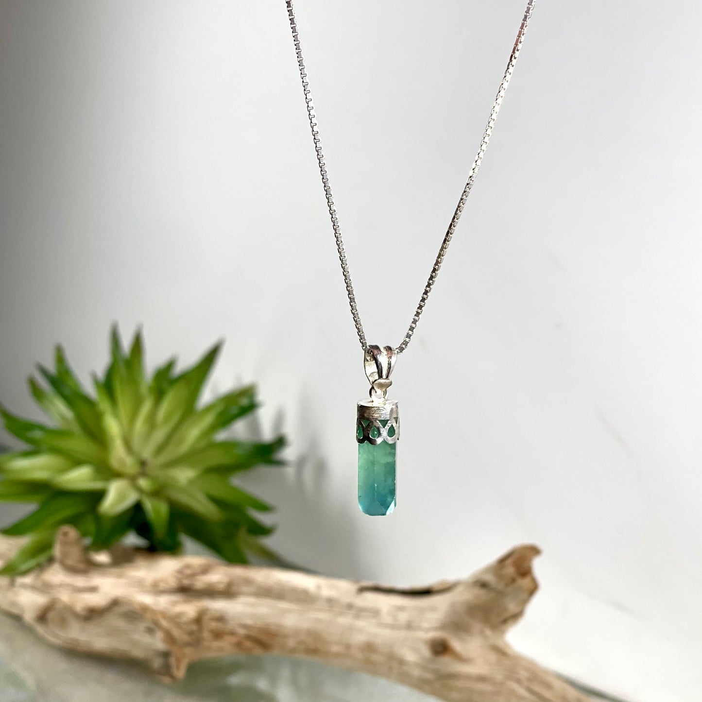 Sterling Silver 20" Fluorite Pendant Necklace for Mental Clarity & Focus