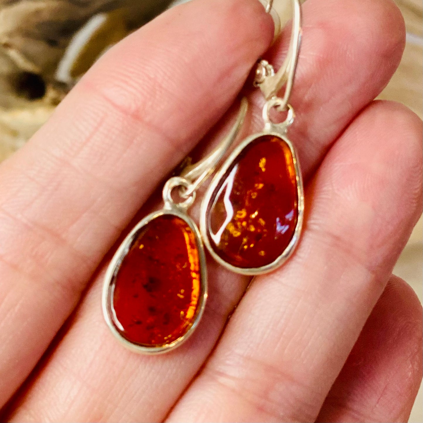 Sterling Silver Natural Amber Earrings: Earth's Warm Embrace
