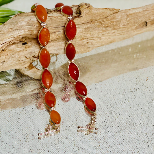 Solar Glow Vibrant Healing Energy: Carnelian Bracelet in Sterling Silver with Toggle Clasp