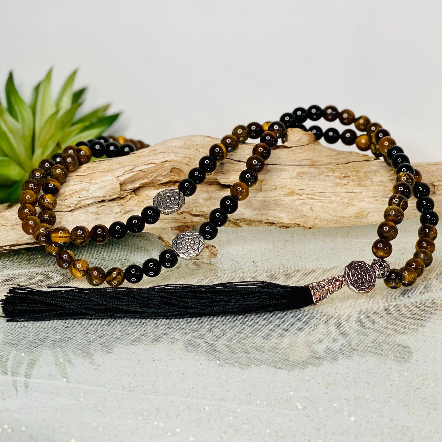 Sacred Strength: Tiger Eye Mala Necklace