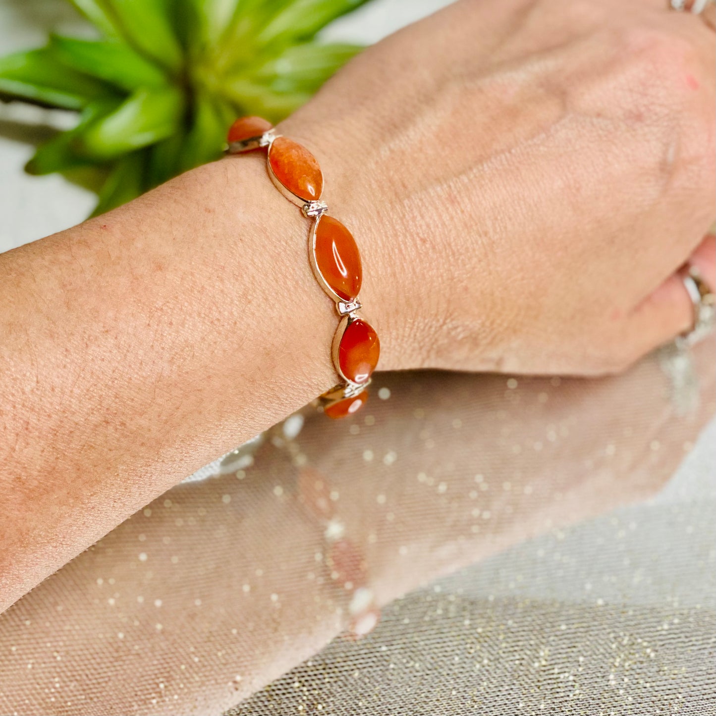 Solar Glow Vibrant Healing Energy: Carnelian Bracelet in Sterling Silver with Toggle Clasp