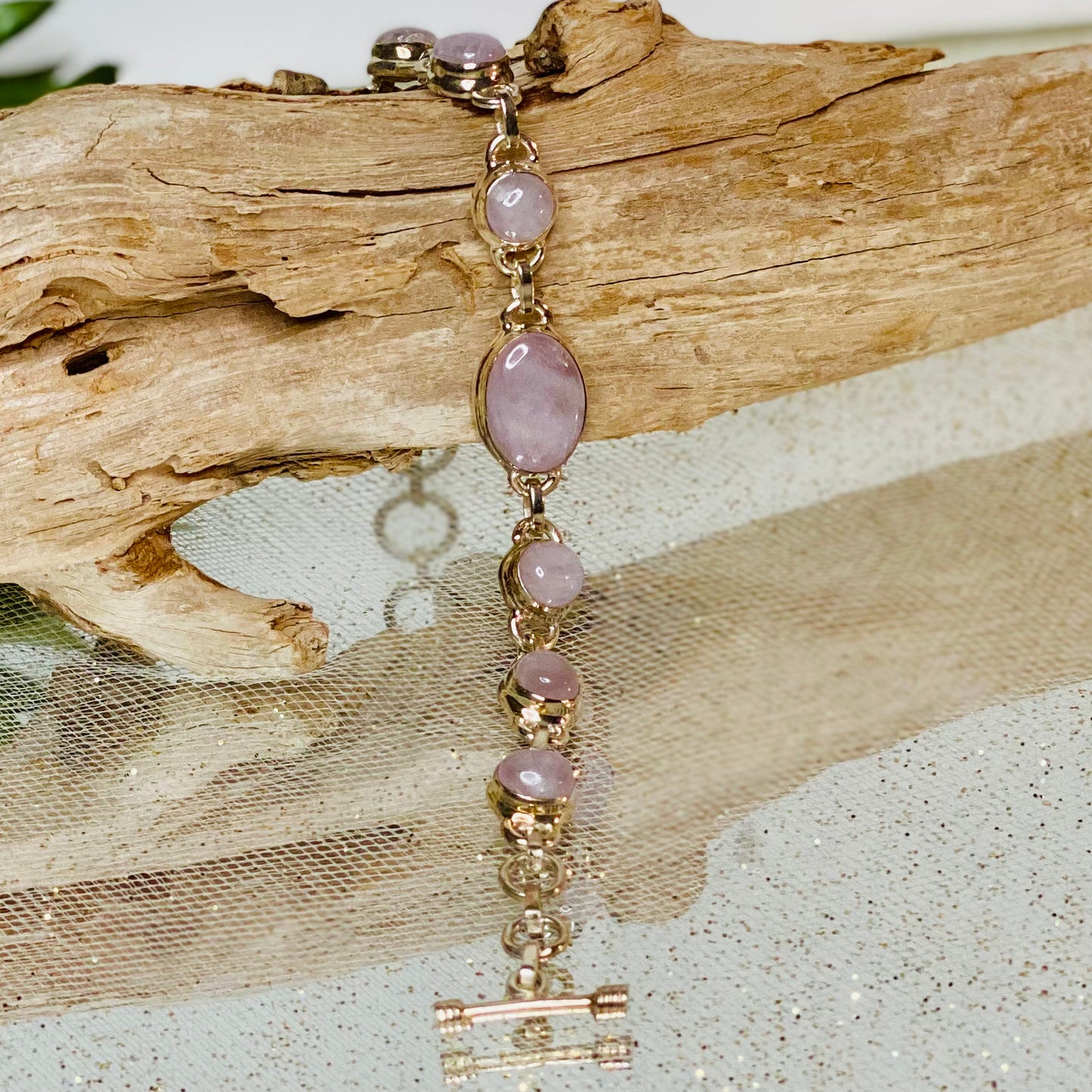 Dreamy Elegance: Kunzite Dangle Bracelet in Sterling Silver - Healing Crystal Jewelry