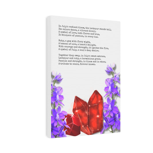 July Birth Month Poetry Canvas Tile Print - Birth Flower and Gemstone Design