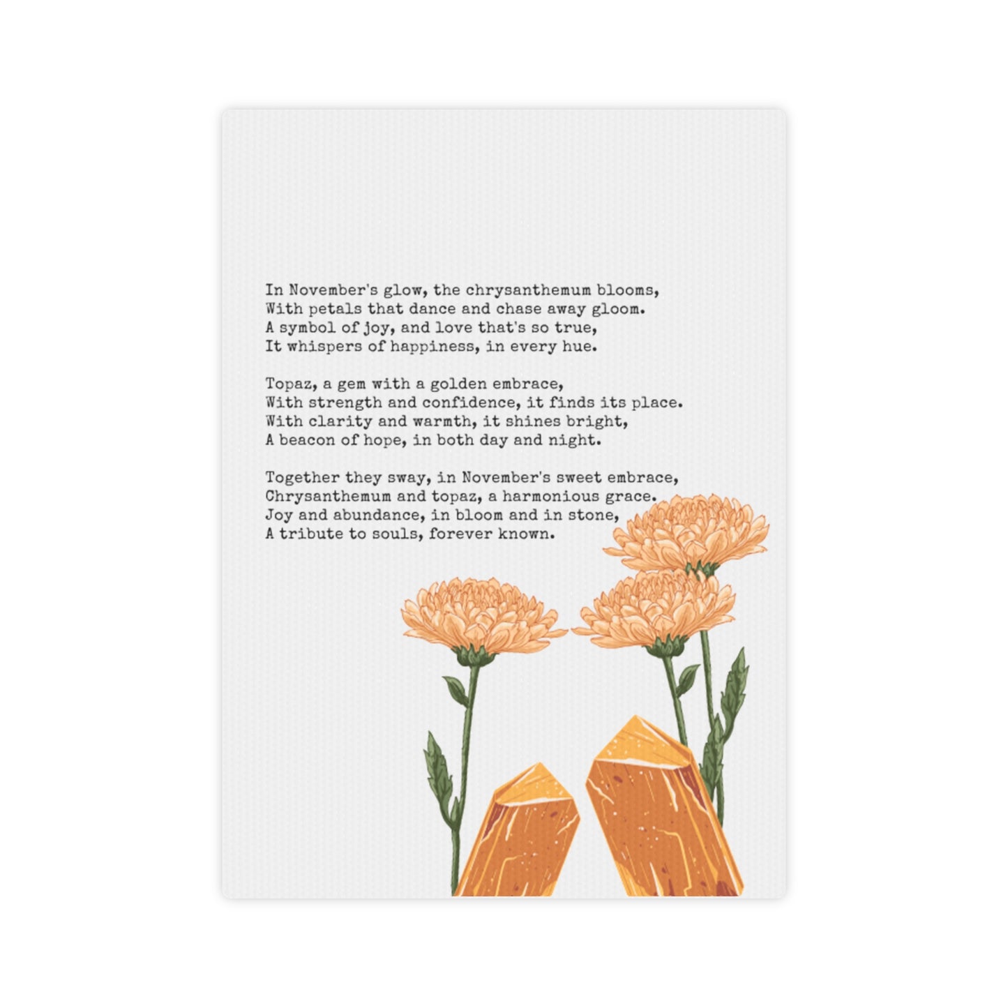 November Birth Month Poetry Canvas Tile Print - Birth Flower and Gemstone Design