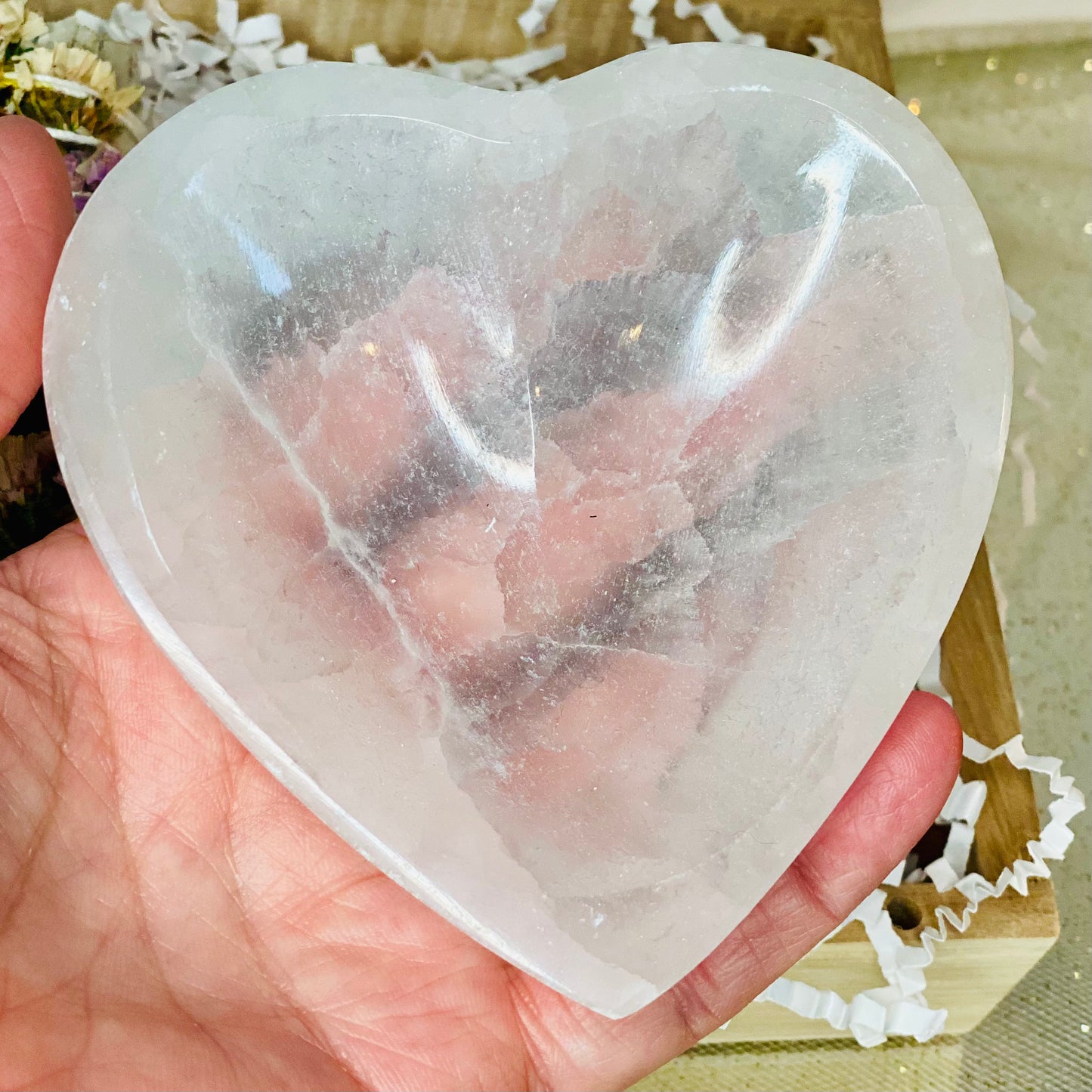 Serenity Bliss Gift Set: Heart Shaped Selenite Bowl, Amethyst Crystals, Purple Sage Bundle, and Amethyst Chip Tree of Life Necklace