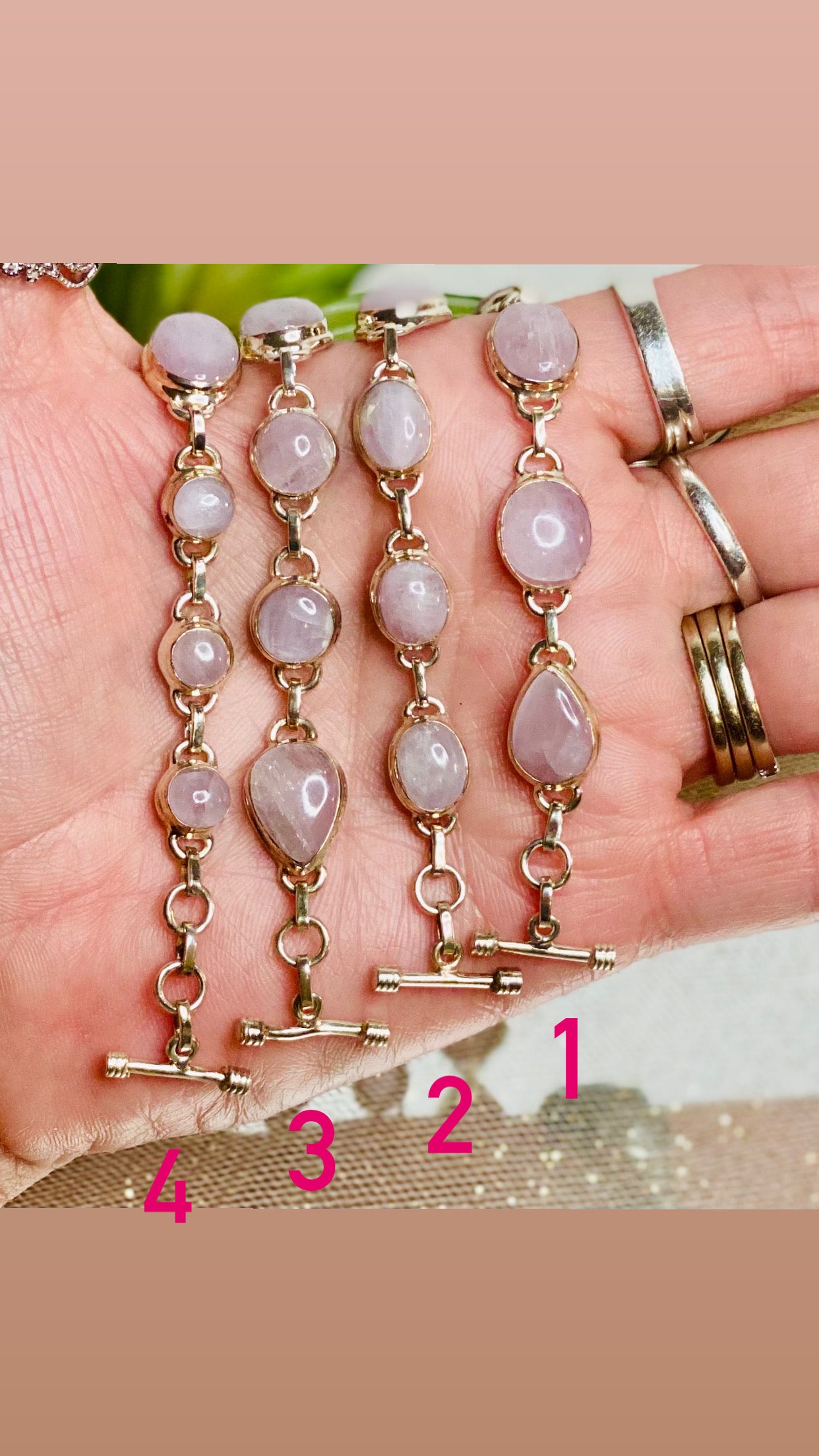 Dreamy Elegance: Kunzite Dangle Bracelet in Sterling Silver - Healing Crystal Jewelry