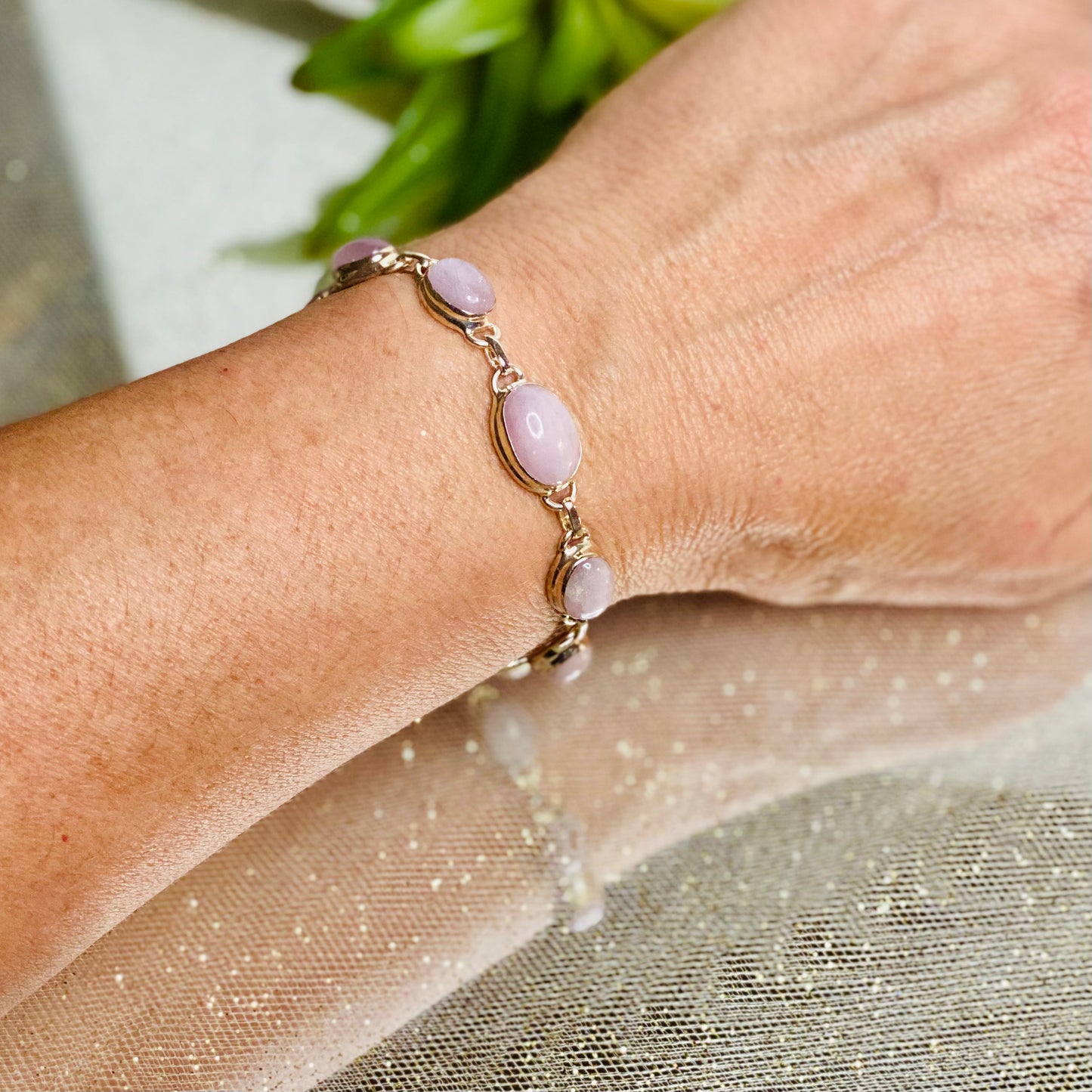 Dreamy Elegance: Kunzite Dangle Bracelet in Sterling Silver - Healing Crystal Jewelry