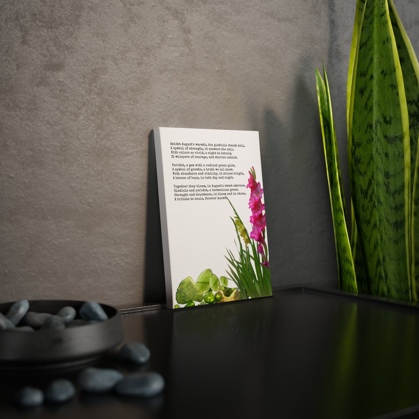 August Birth Month Poetry Canvas Tile Print - Birth Flower and Gemstone Design