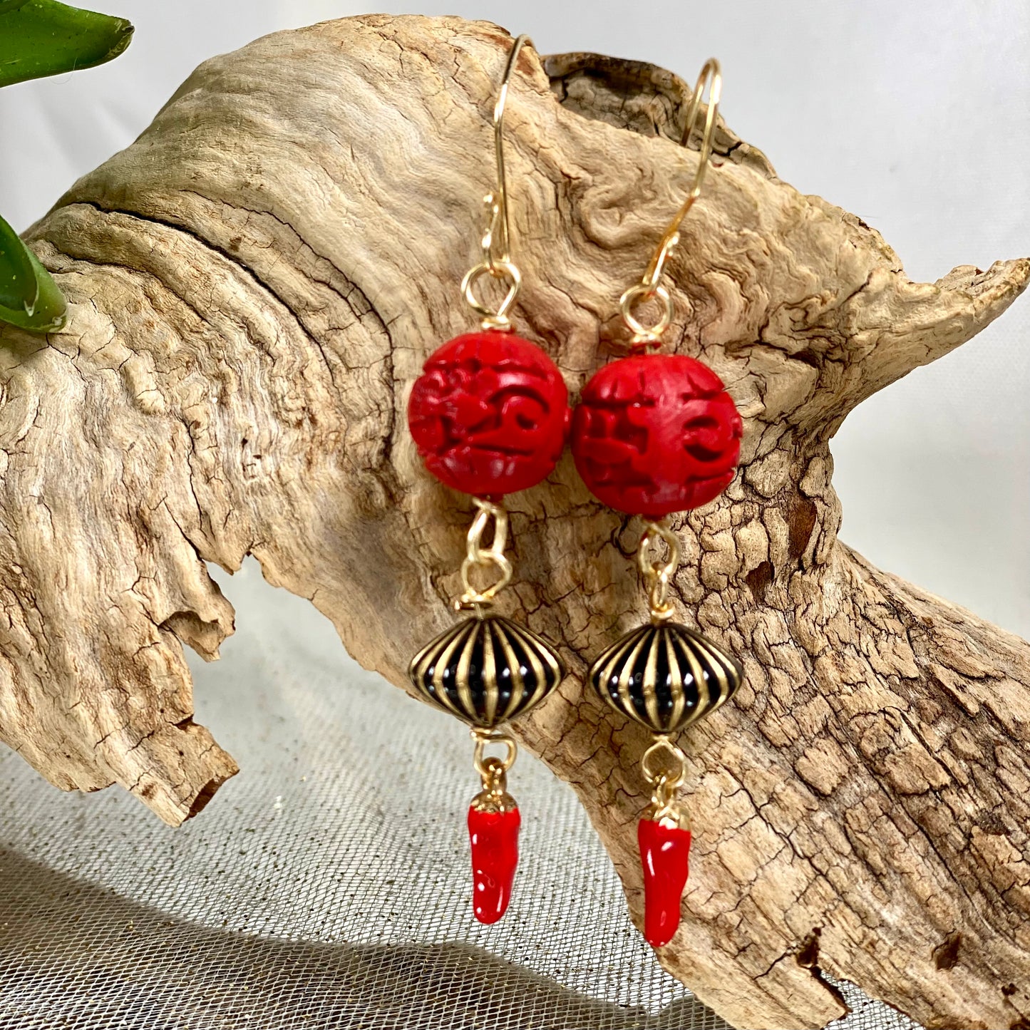 Spicy Chili Pepper Cinnabar Earrings