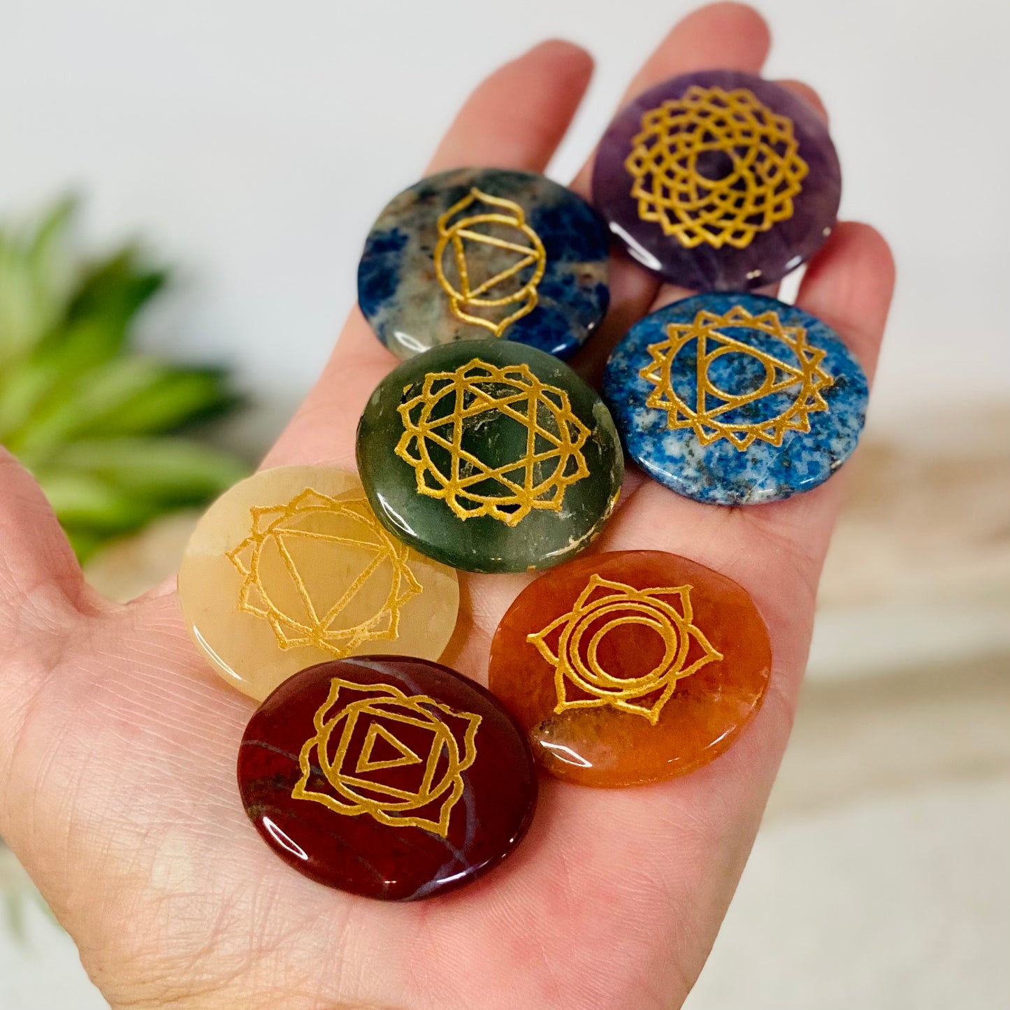 Engraved Crystal Chakra Meditation Set for Alignment & Balance