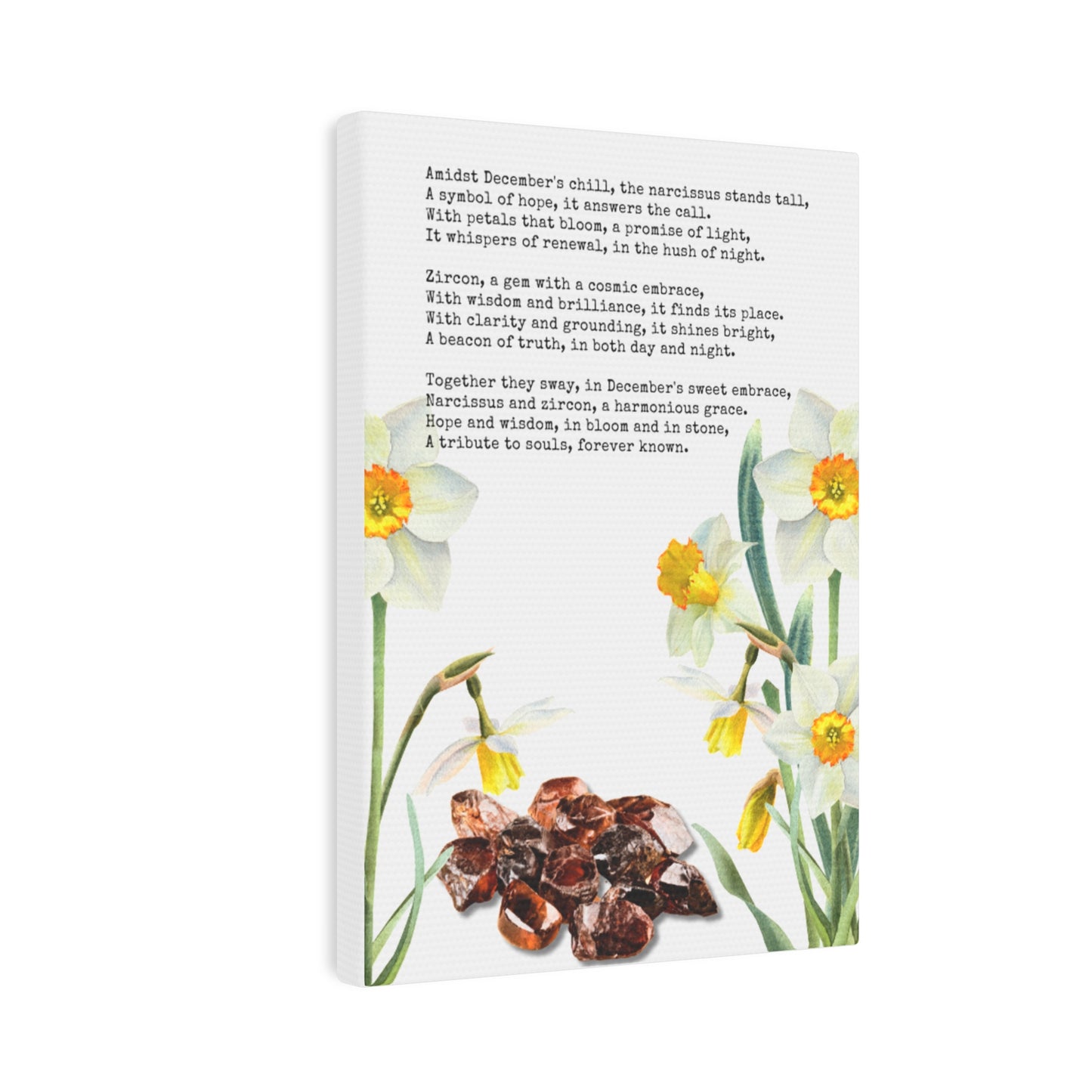 December Birth Month Poetry Canvas Tile Print - Birth Flower and Gemstone Design
