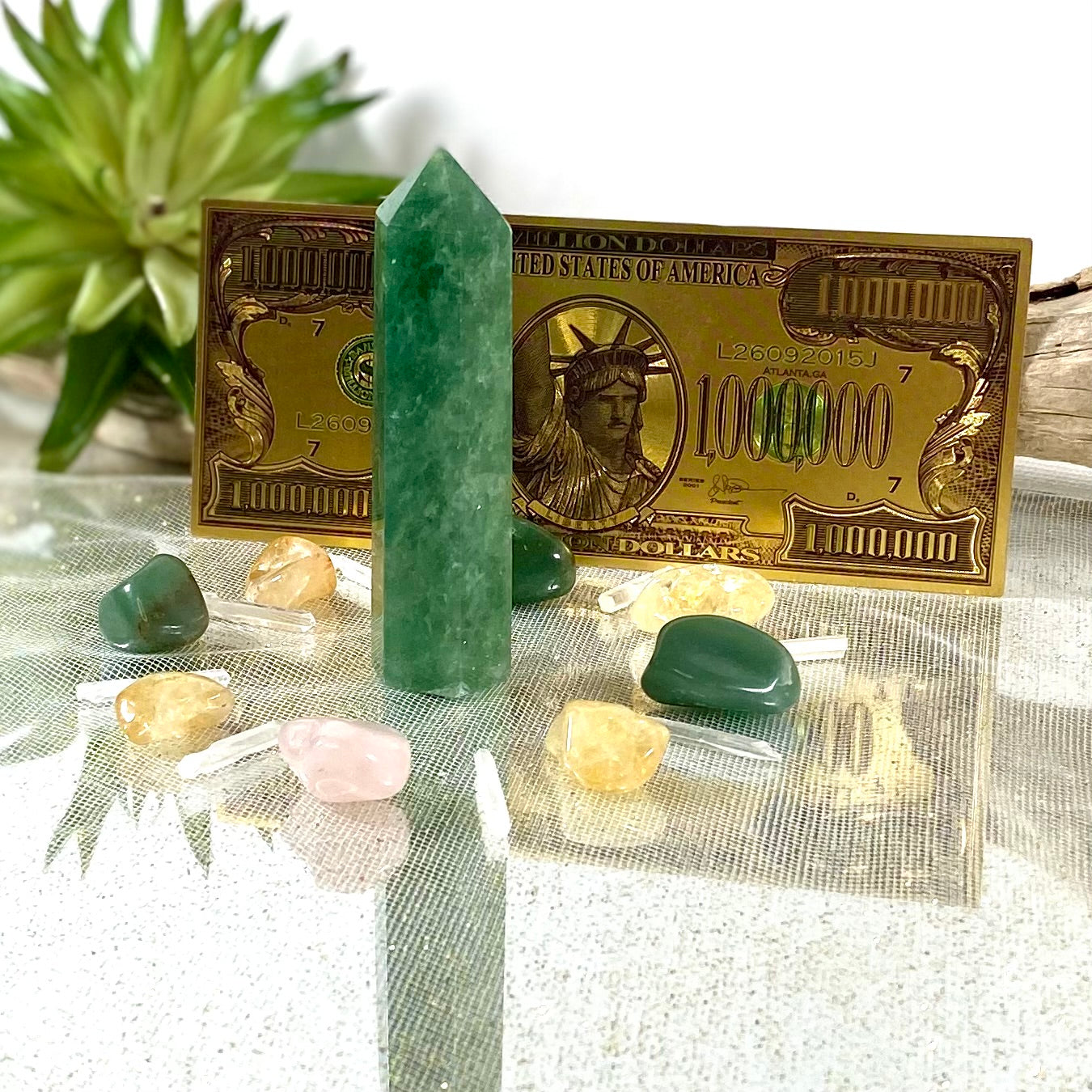 Crystal Money Magnet Gift Set - Manifest Wealth with Strawberry Quartz, Green Aventurine, Citrine, and Rose Quartz