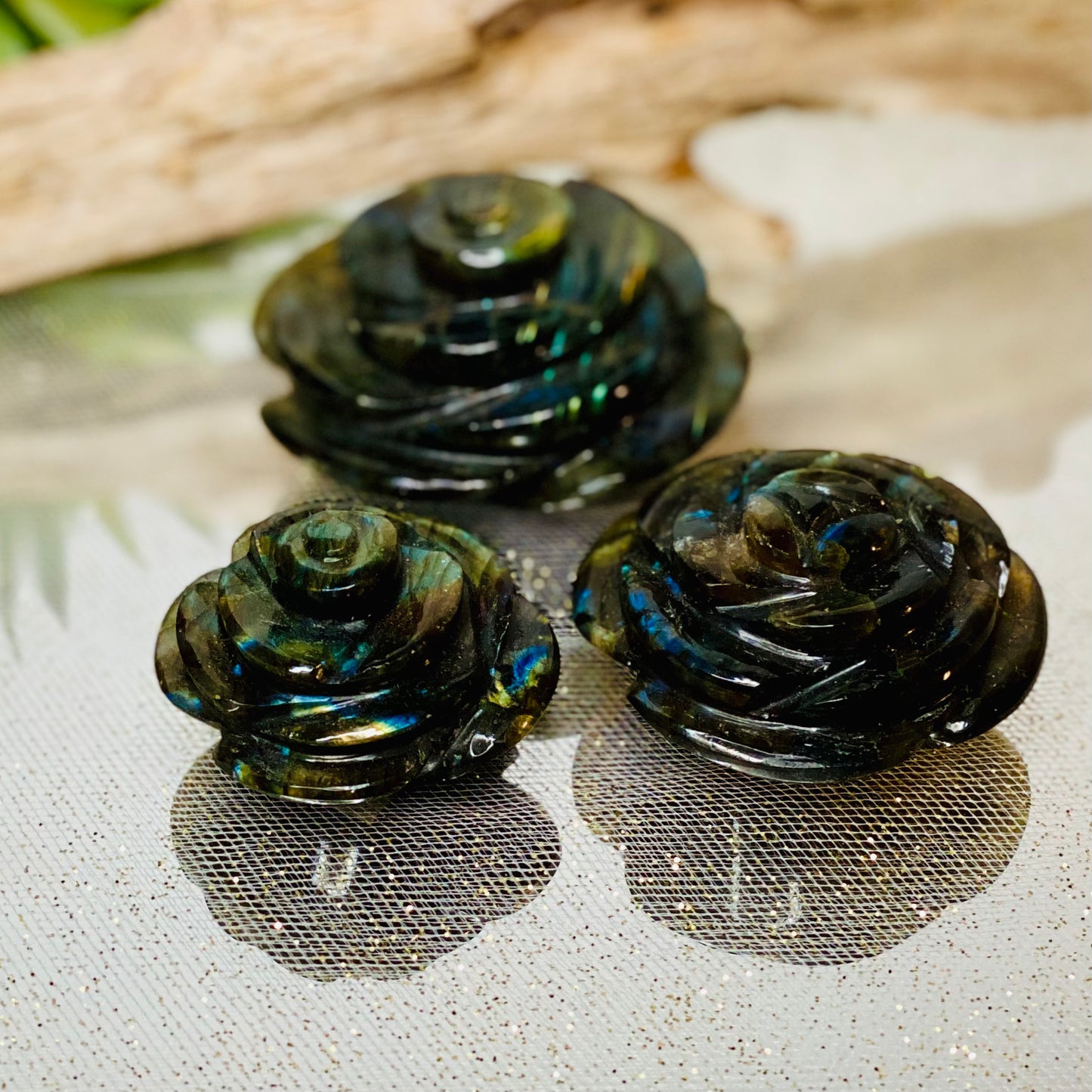 Meticulously Carved Labradorite Crystal Rose for Enhanced Intuition
