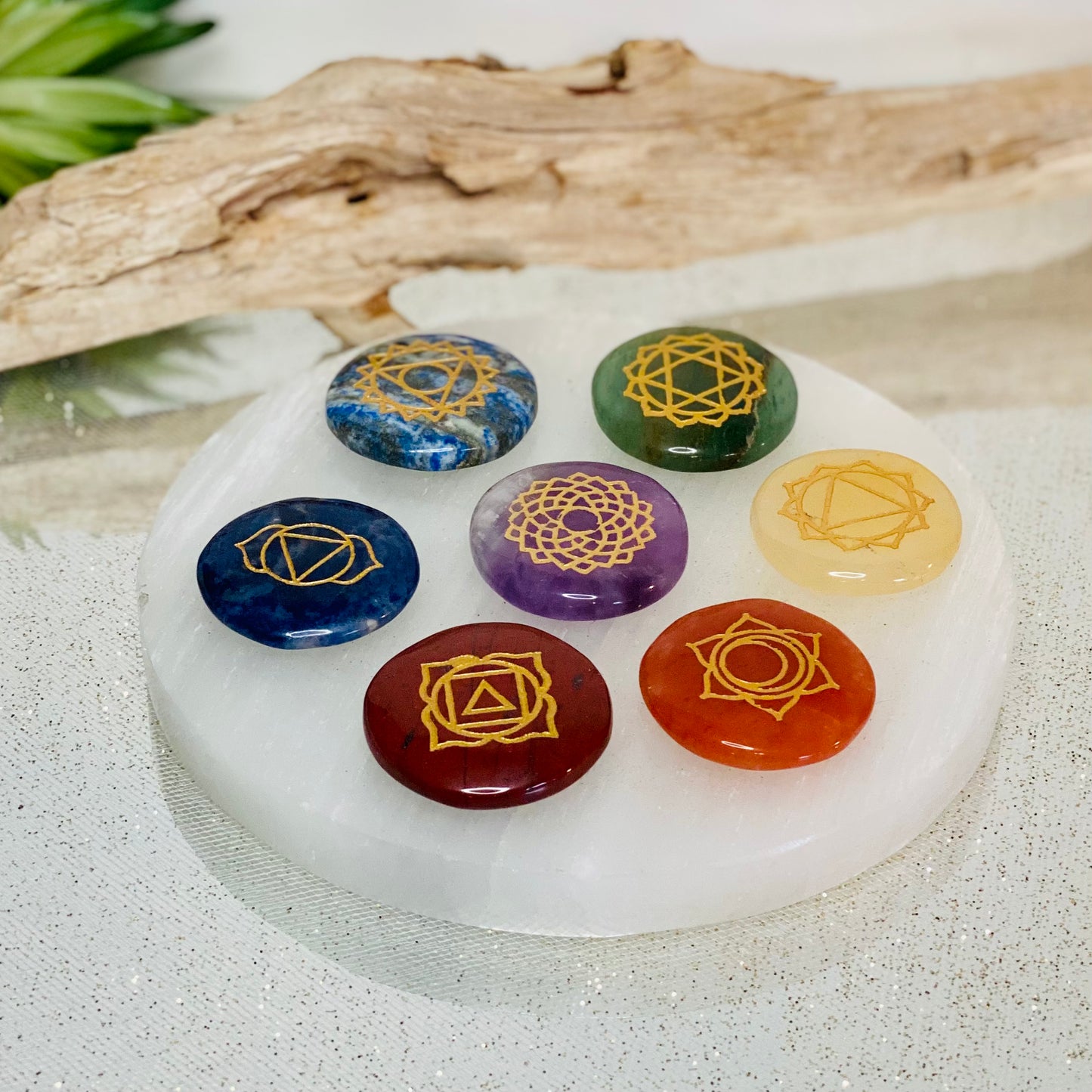 Engraved Crystal Chakra Meditation Set for Alignment & Balance