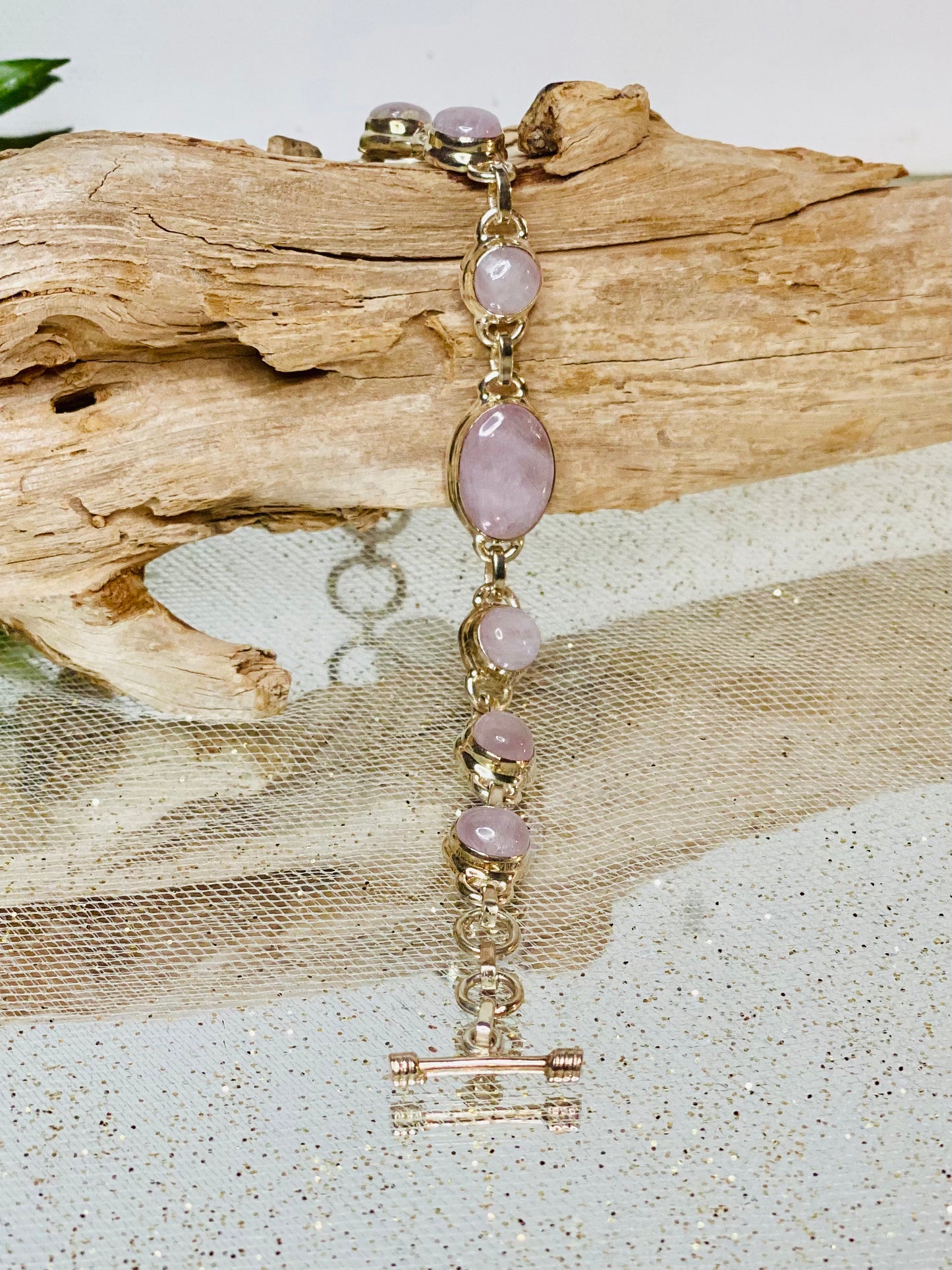 Dreamy Elegance: Kunzite Dangle Bracelet in Sterling Silver - Healing Crystal Jewelry