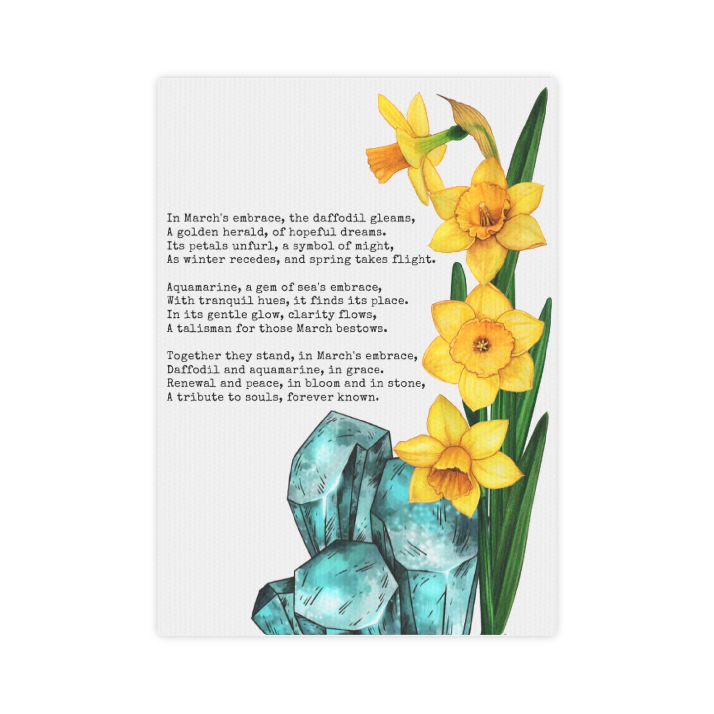 March Birth Month Poetry Canvas Tile Print - Birth Flower and Gemstone Design