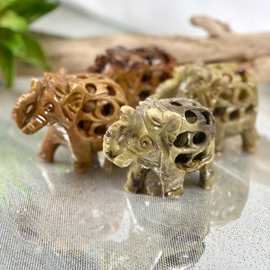 Intricate India Soapstone Elephant with Baby Inside for Peace and Calming