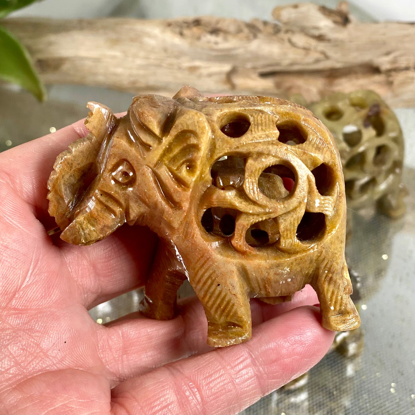 Intricate India Soapstone Elephant with Baby Inside for Peace and Calming