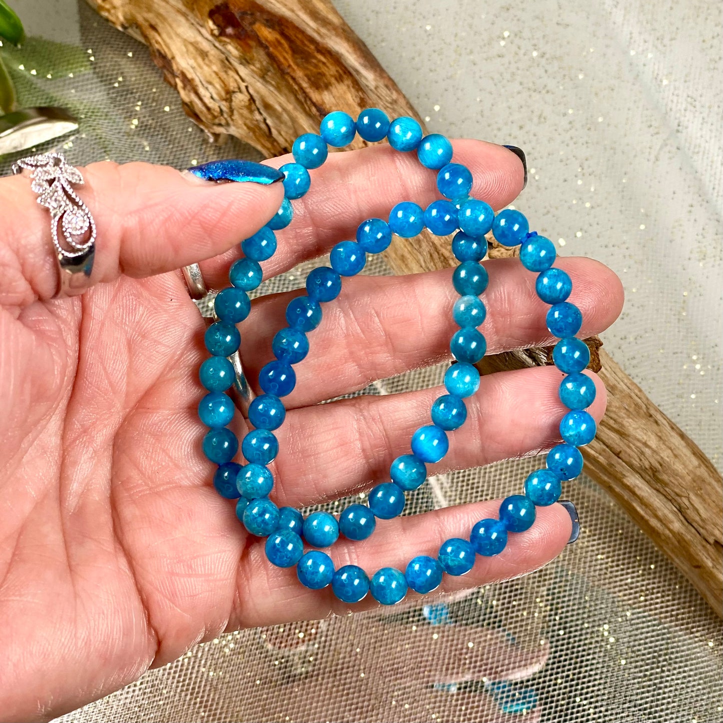 Blue Apatite Crystal Stretch Bracelet-CBTS