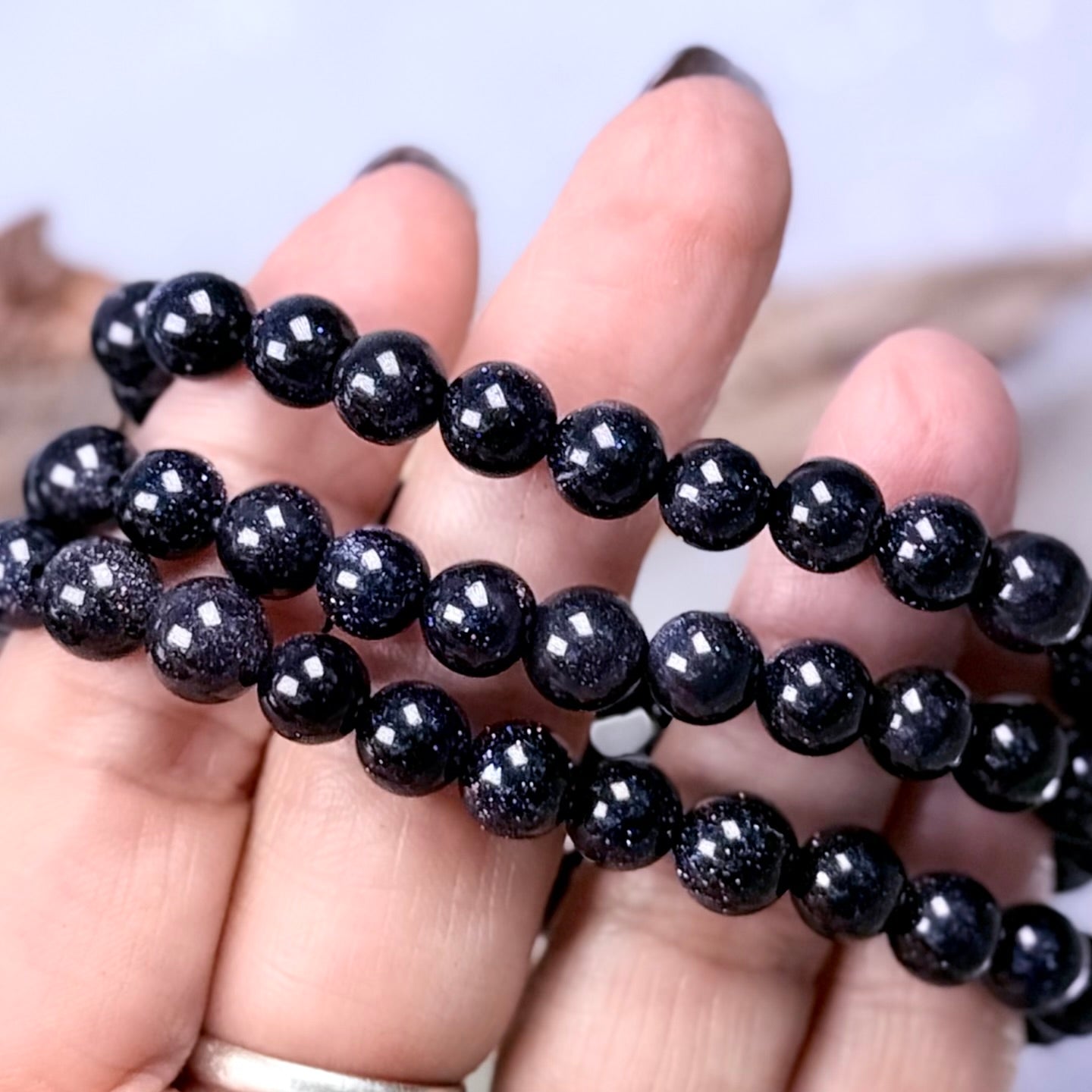 Starry Night Copper Fleck Blue Gold Stone Bracelet for Balance & Inner Strength