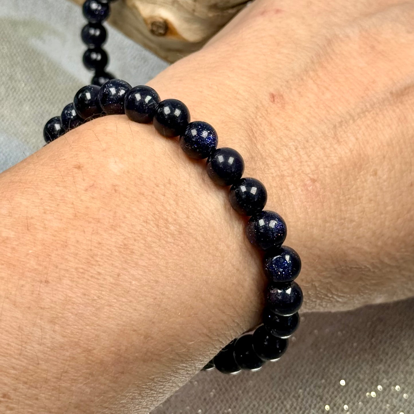 Starry Night Copper Fleck Blue Gold Stone Bracelet for Balance & Inner Strength
