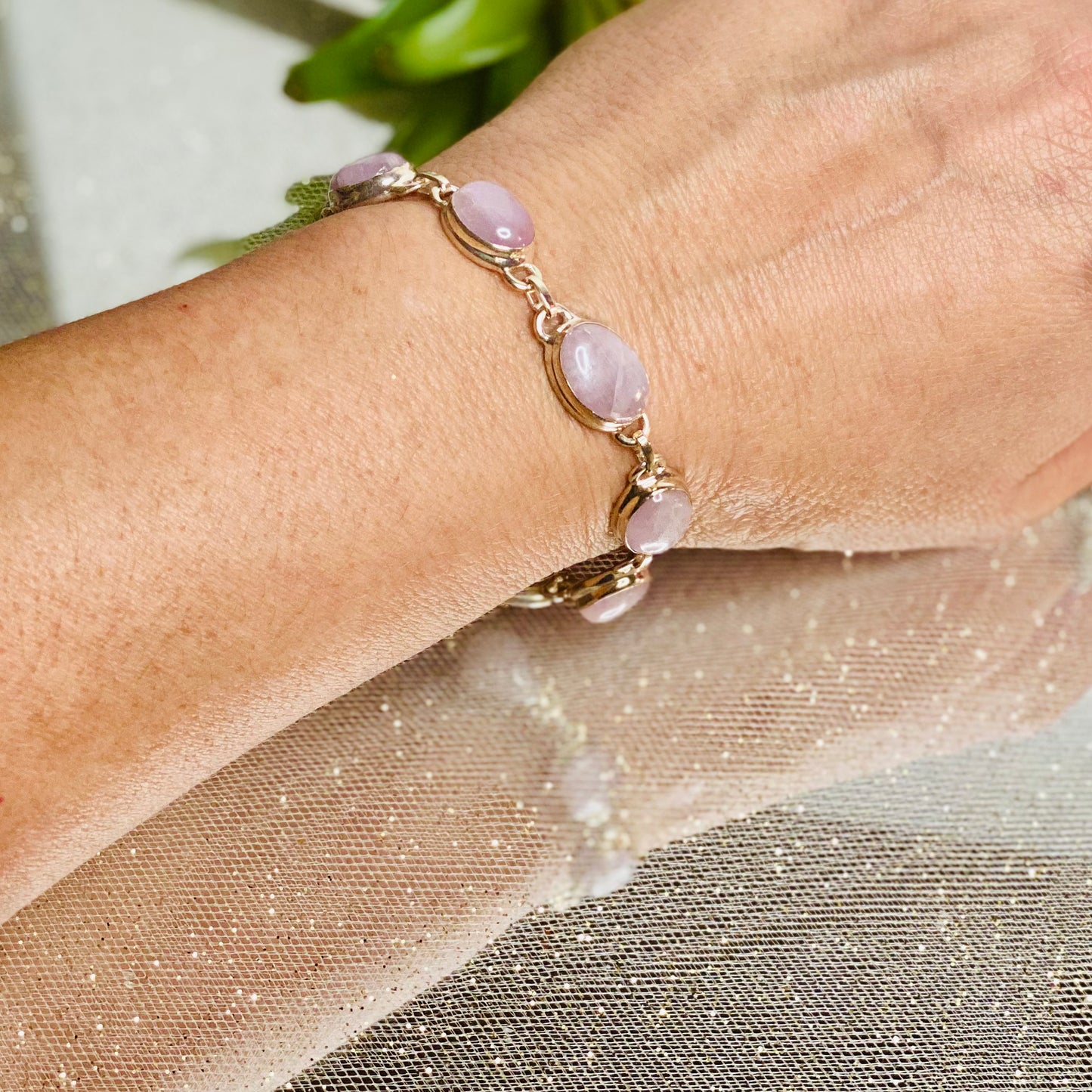 Dreamy Elegance: Kunzite Dangle Bracelet in Sterling Silver - Healing Crystal Jewelry
