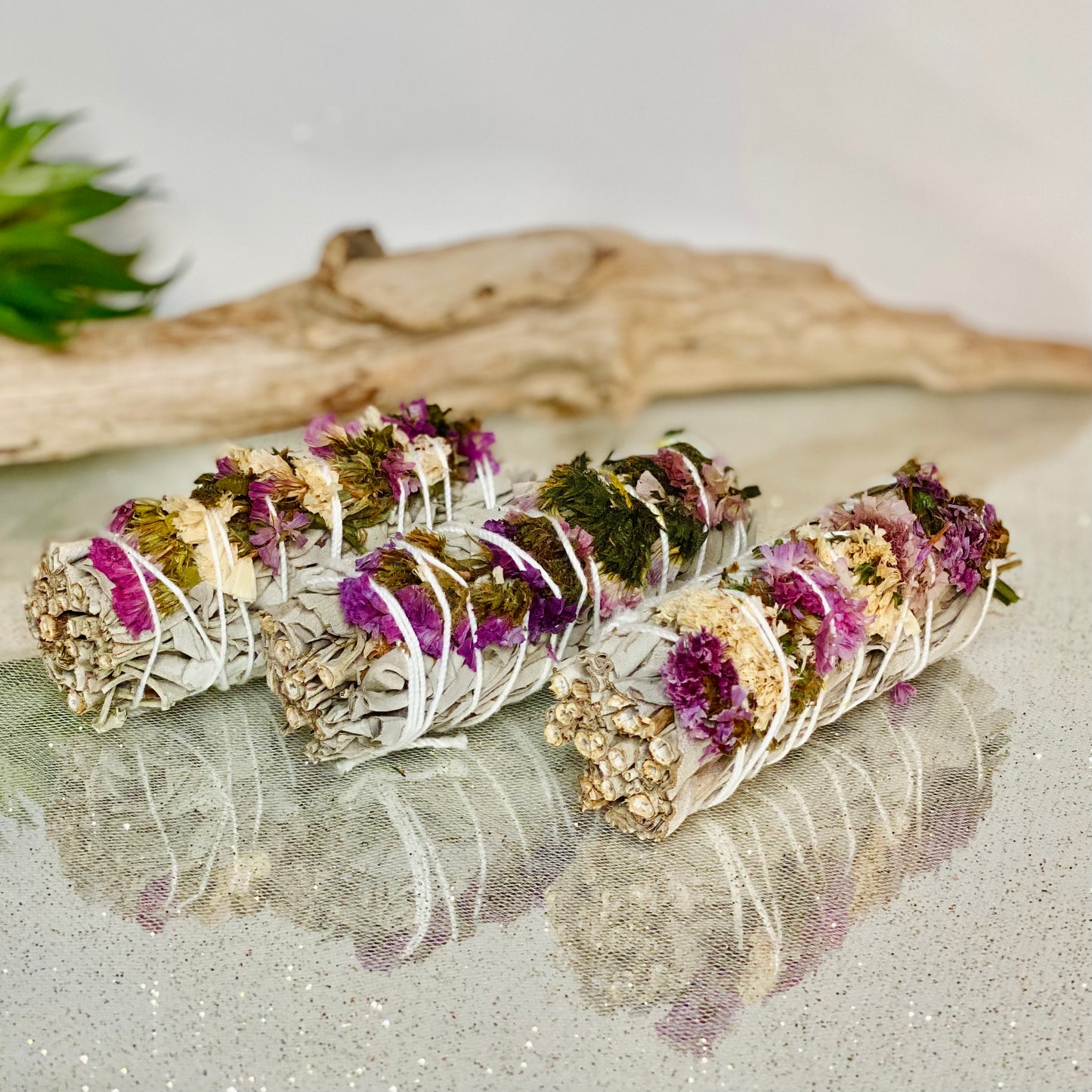 Purple & Pink Flower White Sage Bundle - Energize Your Space with Floral Harmony