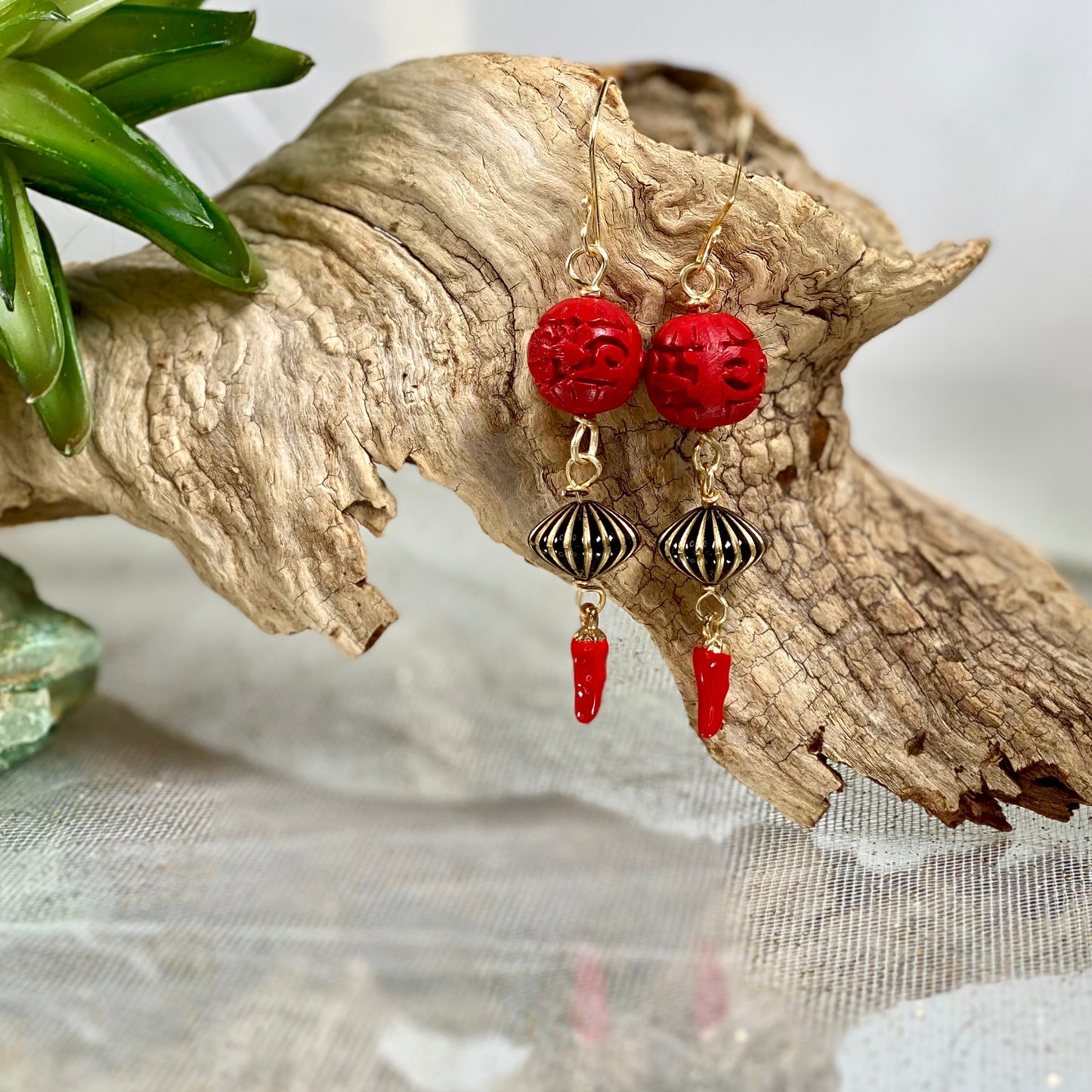 Spicy Chili Pepper Cinnabar Earrings
