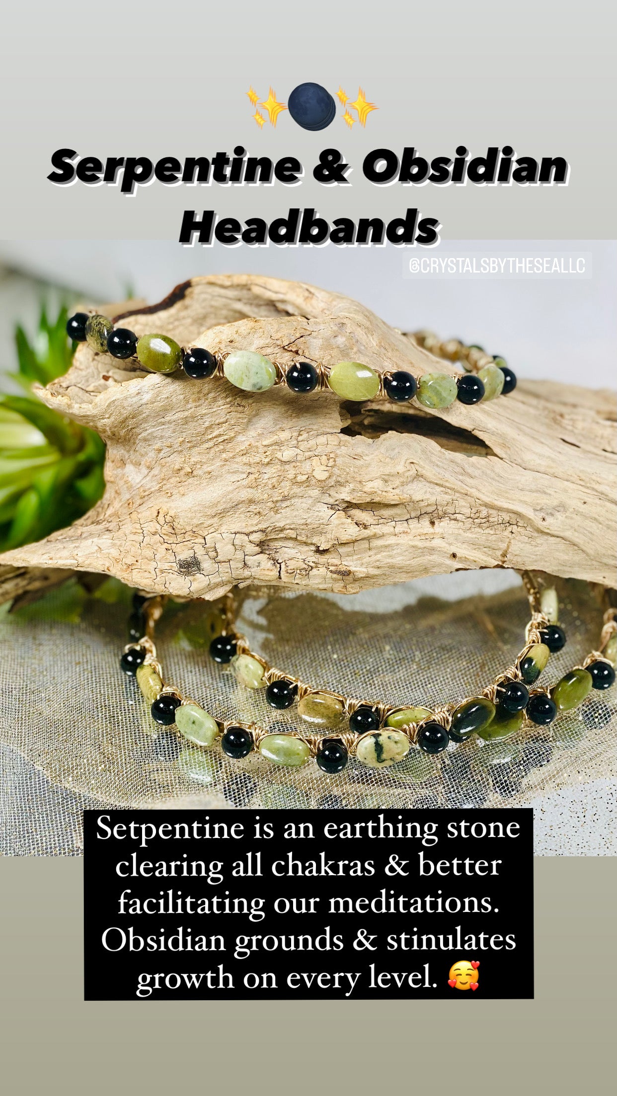 Serpentine & Obsidian Crystal Headbands for Healing and Protection
