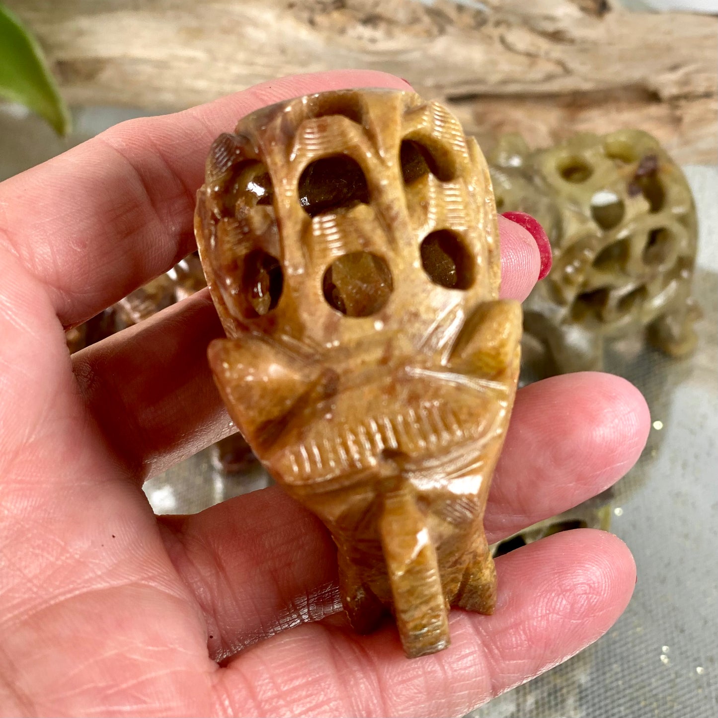 Intricate India Soapstone Elephant with Baby Inside for Peace and Calming