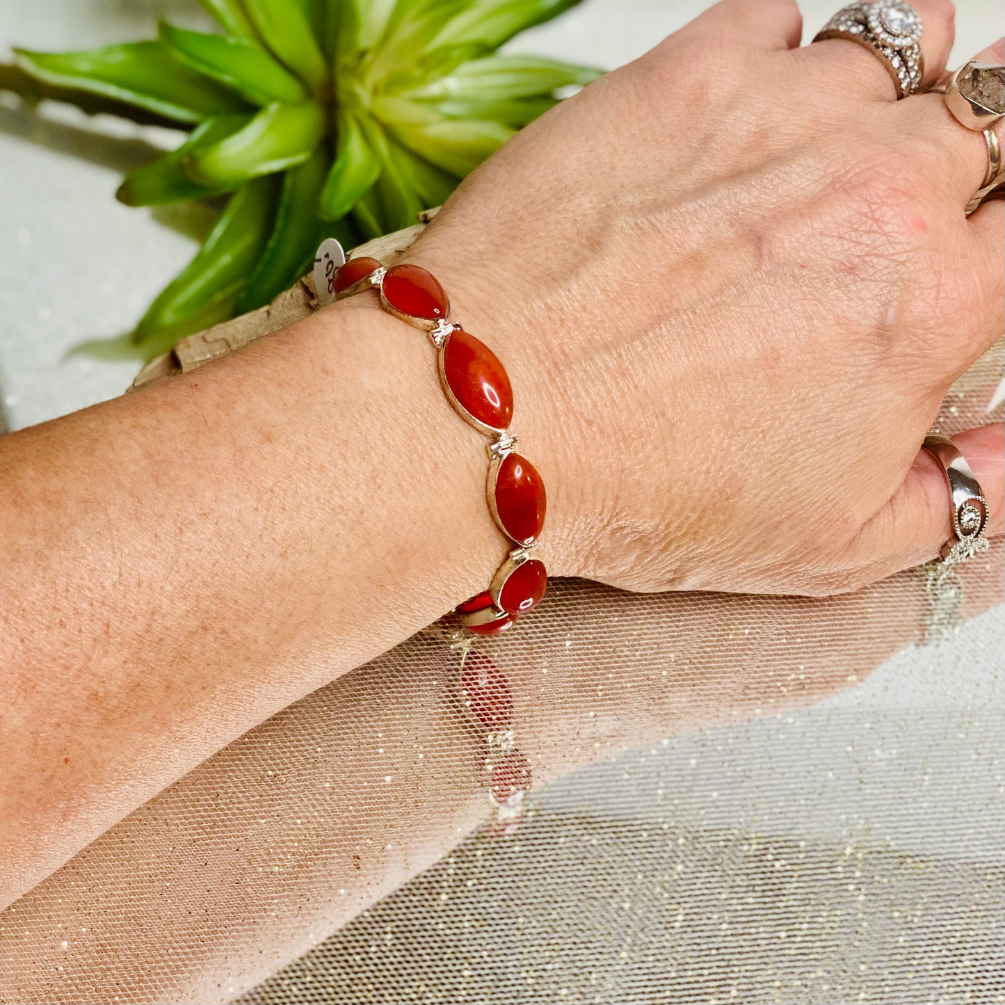 Solar Glow Vibrant Healing Energy: Carnelian Bracelet in Sterling Silver with Toggle Clasp