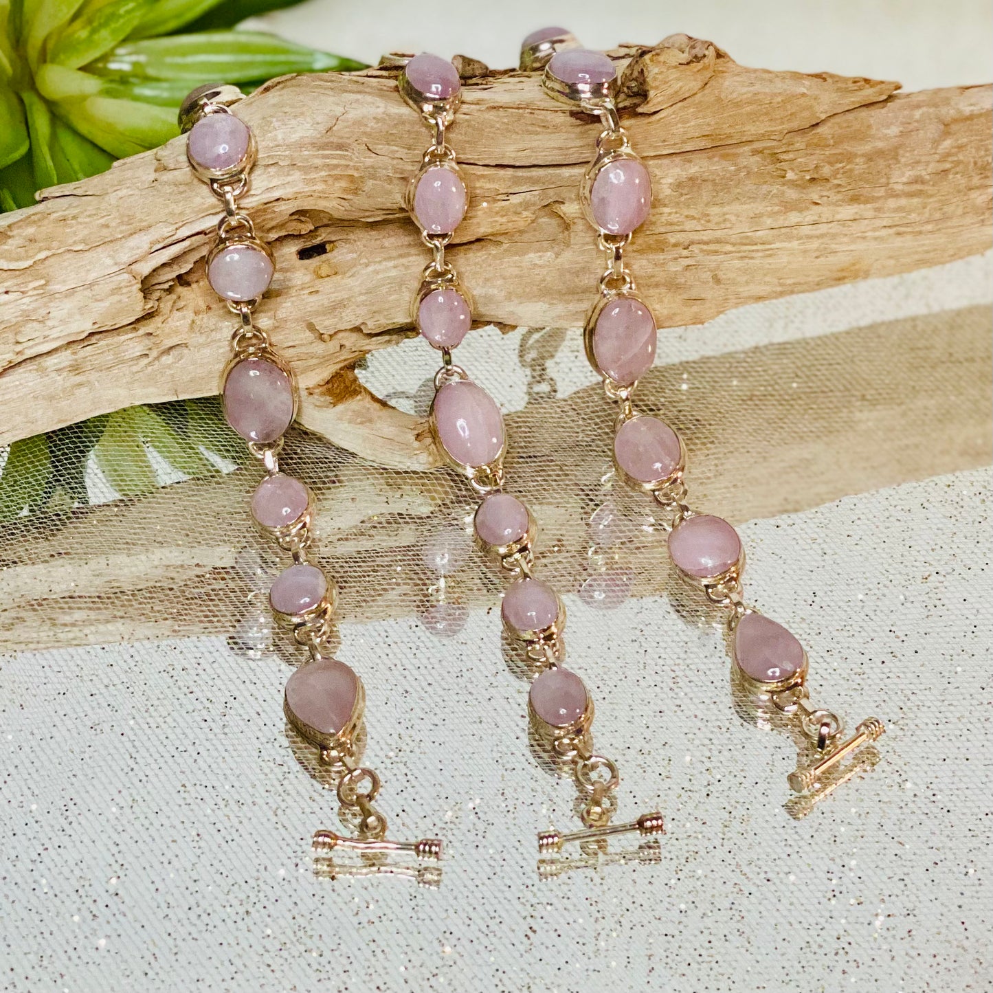 Dreamy Elegance: Kunzite Dangle Bracelet in Sterling Silver - Healing Crystal Jewelry